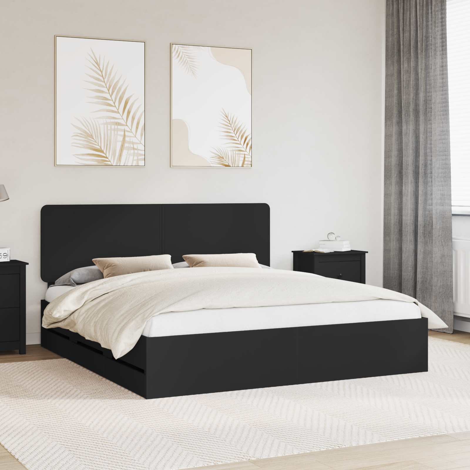 Bedframe met lade met opslag Zwart 200 x 200 cm Ingenieurshout is nu te koop bij PeponiXL, paradijselijk wonen!