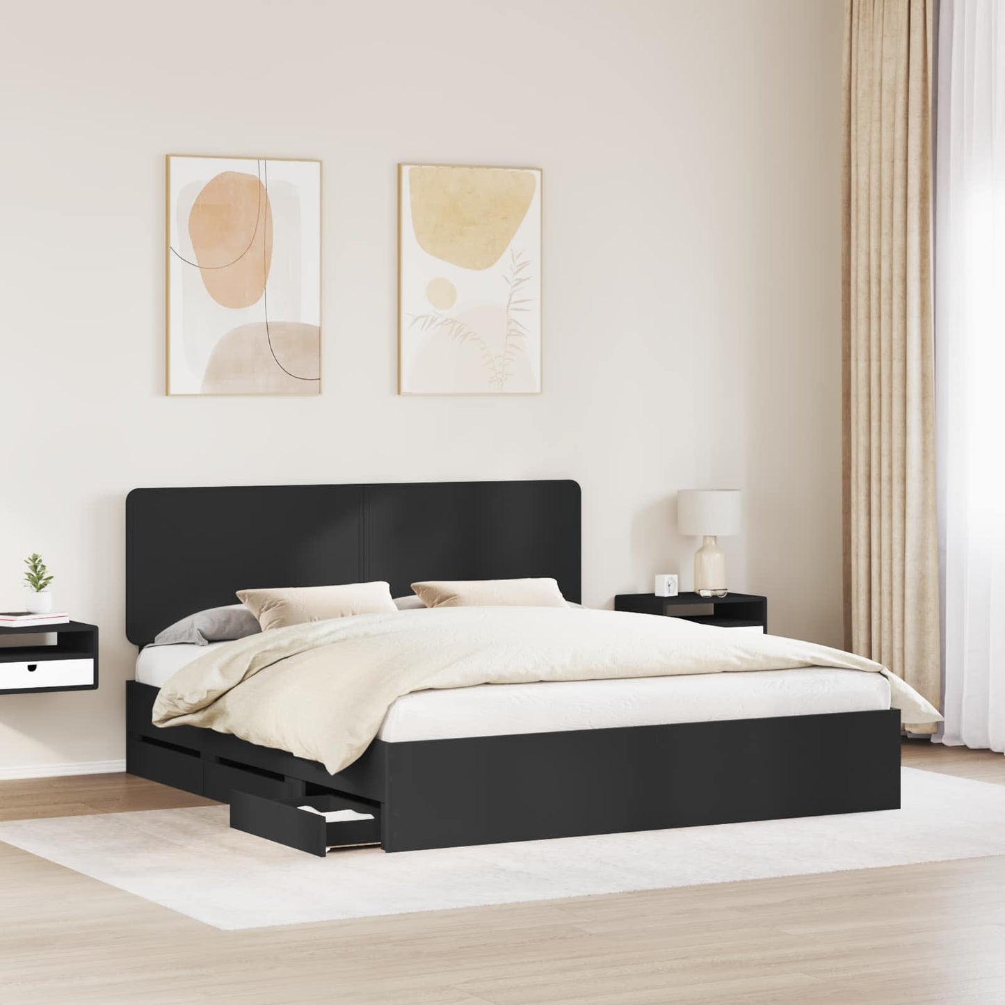 Bedframe met lade met opslag Zwart 200 x 200 cm Ingenieurshout is nu te koop bij PeponiXL, paradijselijk wonen!