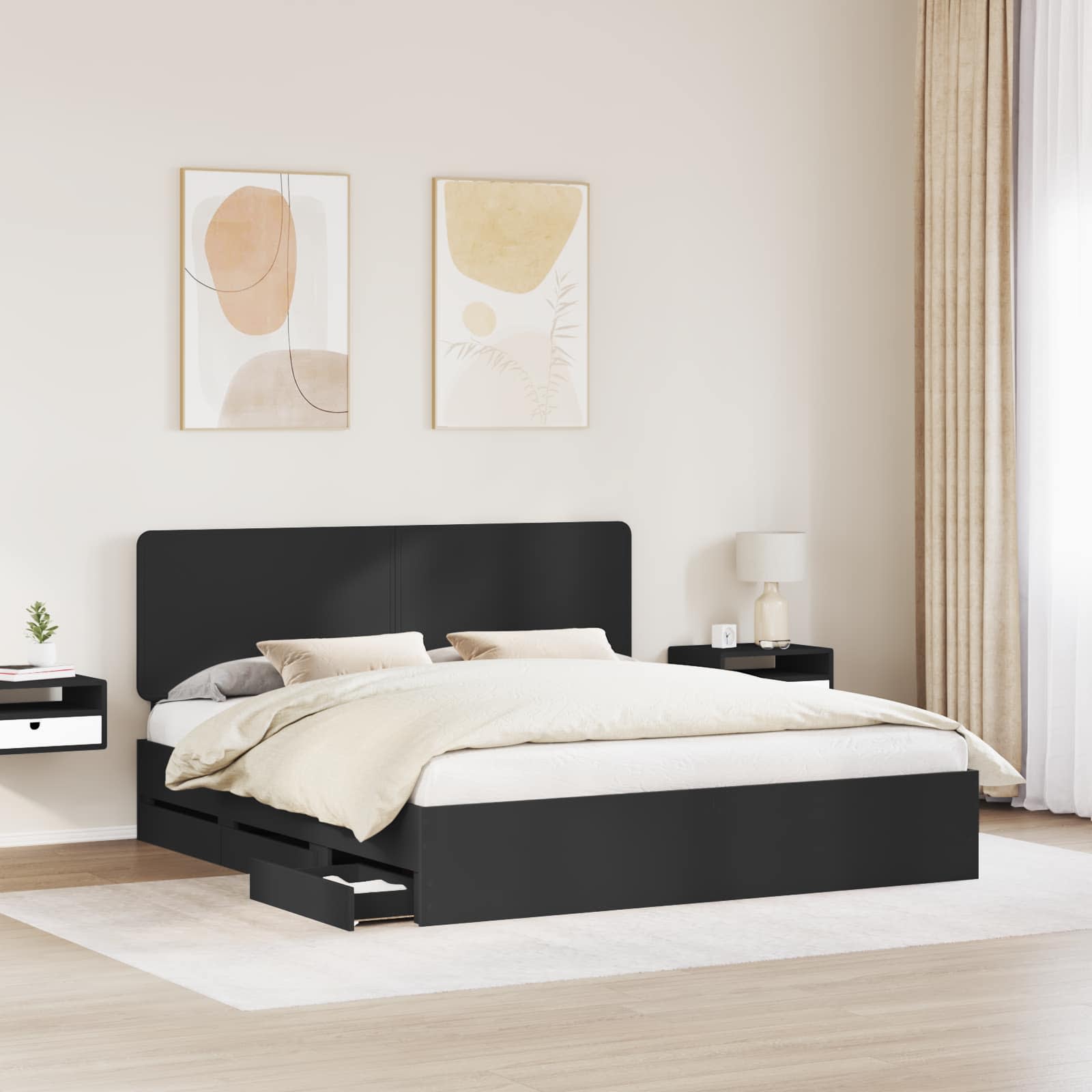 Bedframe met lade met opslag Zwart 200 x 200 cm Ingenieurshout is nu te koop bij PeponiXL, paradijselijk wonen!