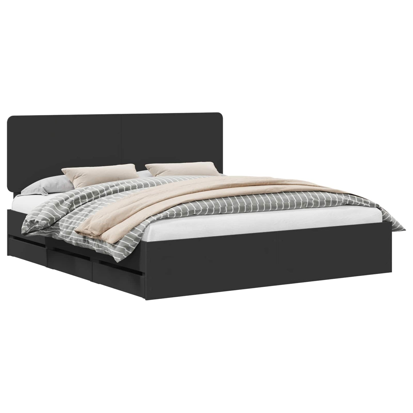 Bedframe met lade met opslag Zwart 200 x 200 cm Ingenieurshout is nu te koop bij PeponiXL, paradijselijk wonen!
