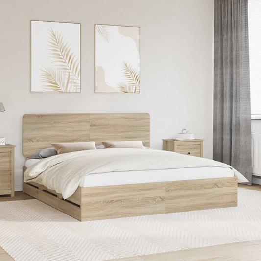 Bedframe met lade Sonoma Eiken 200 x 200 cm Ingenieurshout is nu te koop bij PeponiXL, paradijselijk wonen!