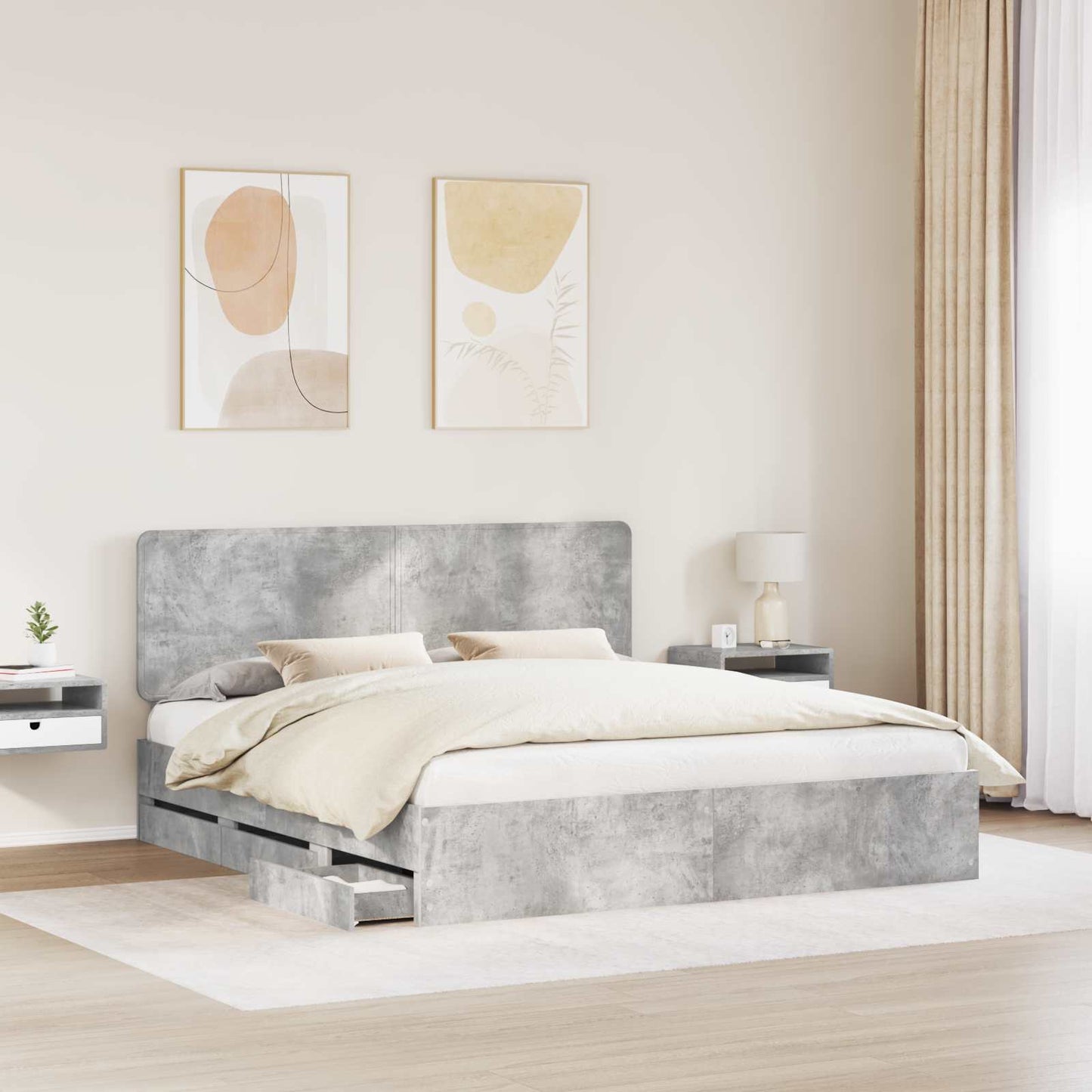 Bedframe met lade Beton Grijs 200 x 200 cm Ingenieurshout is nu te koop bij PeponiXL, paradijselijk wonen!