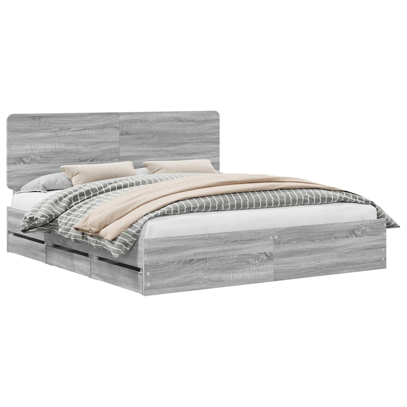 Bedframe met lade Grijs Sonoma 200 x 200 cm Ingenieurshout is nu te koop bij PeponiXL, paradijselijk wonen!