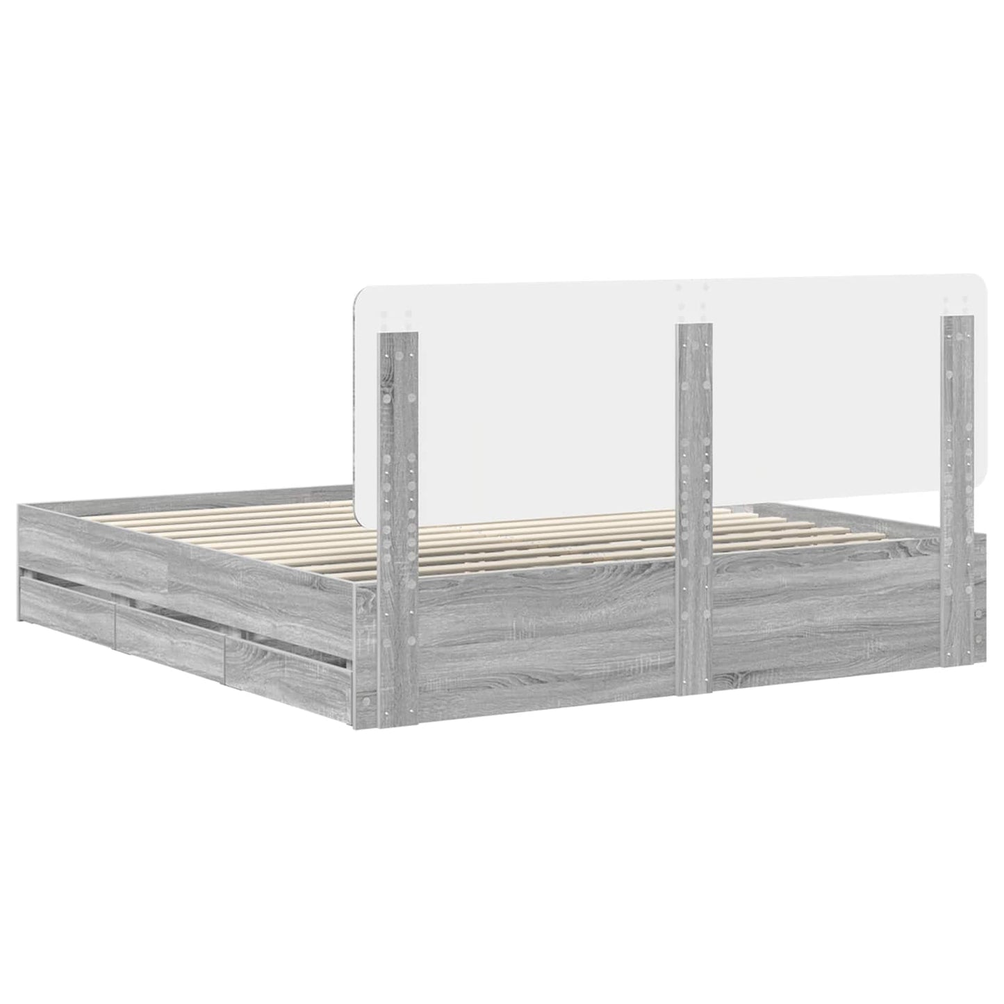 Bedframe met lade Grijs Sonoma 200 x 200 cm Ingenieurshout is nu te koop bij PeponiXL, paradijselijk wonen!