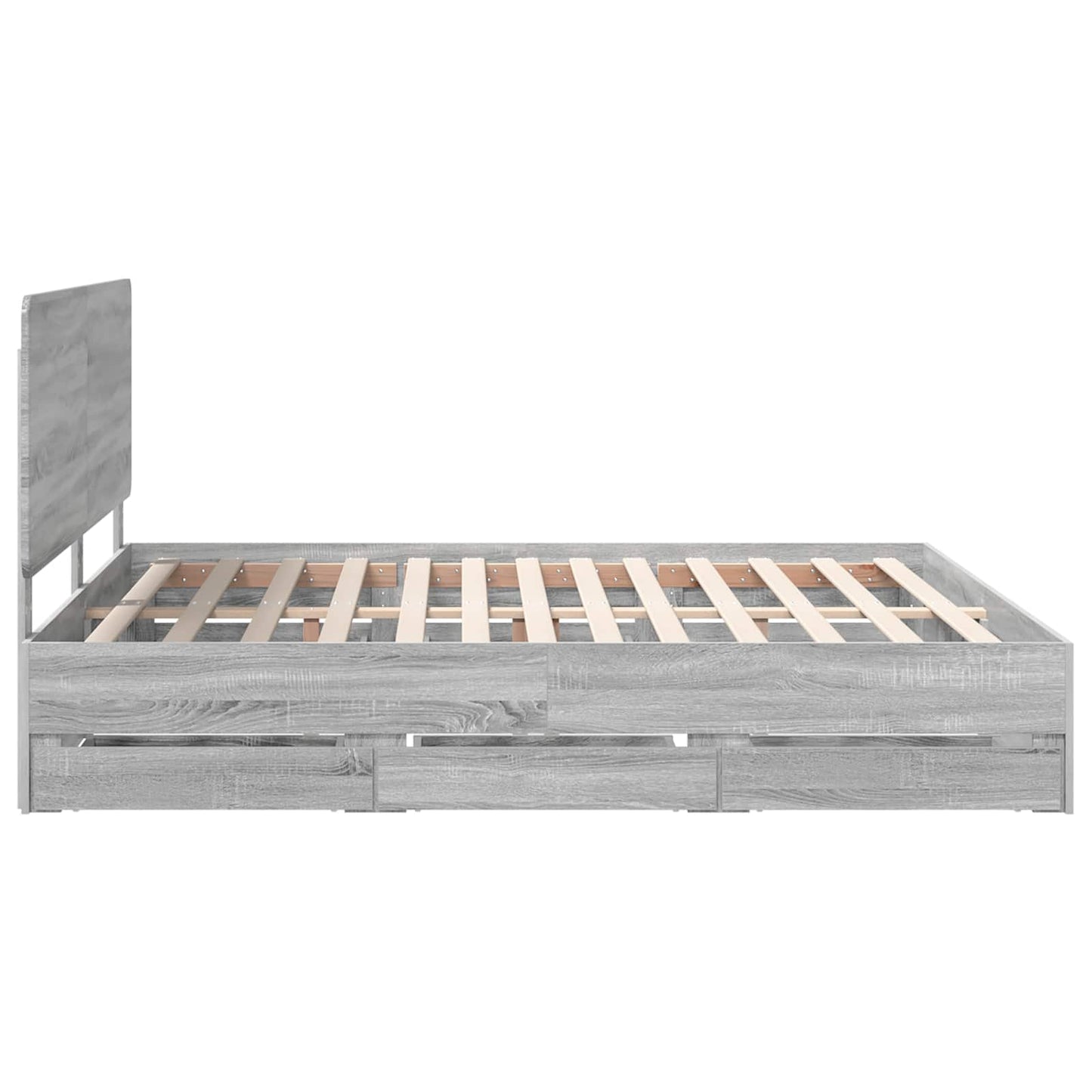 Bedframe met lade Grijs Sonoma 200 x 200 cm Ingenieurshout is nu te koop bij PeponiXL, paradijselijk wonen!