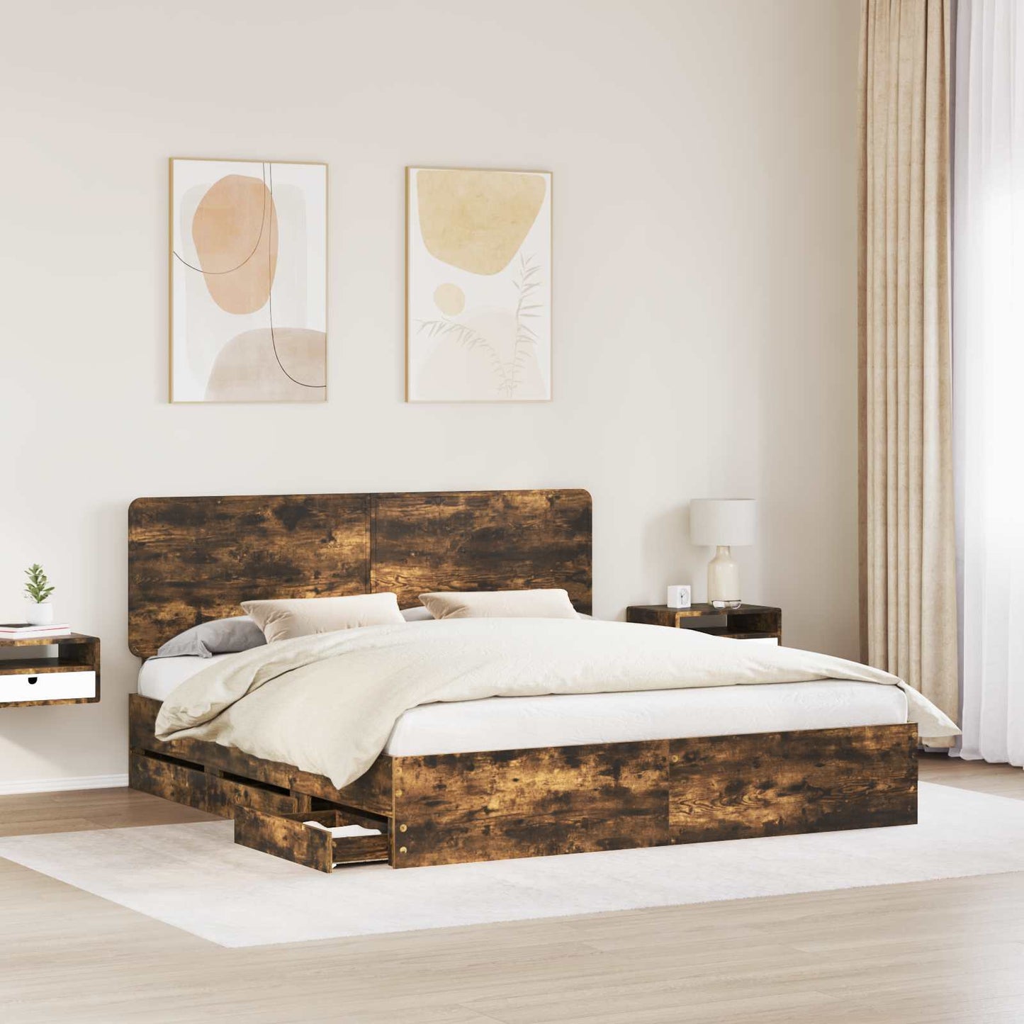 Bedframe met lade Gerookt eiken 180 x 200 cm Ingenieurshout is nu te koop bij PeponiXL, paradijselijk wonen!
