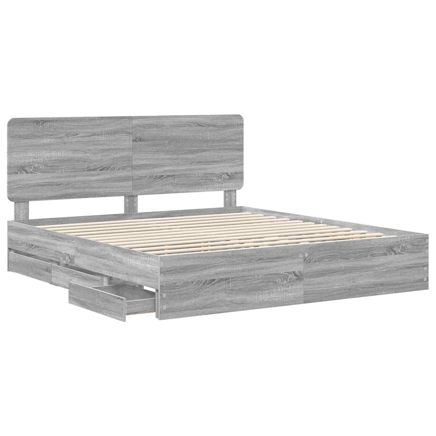 Bedframe met lade Grijs Sonoma 180 x 200 cm Ingenieurshout is nu te koop bij PeponiXL, paradijselijk wonen!