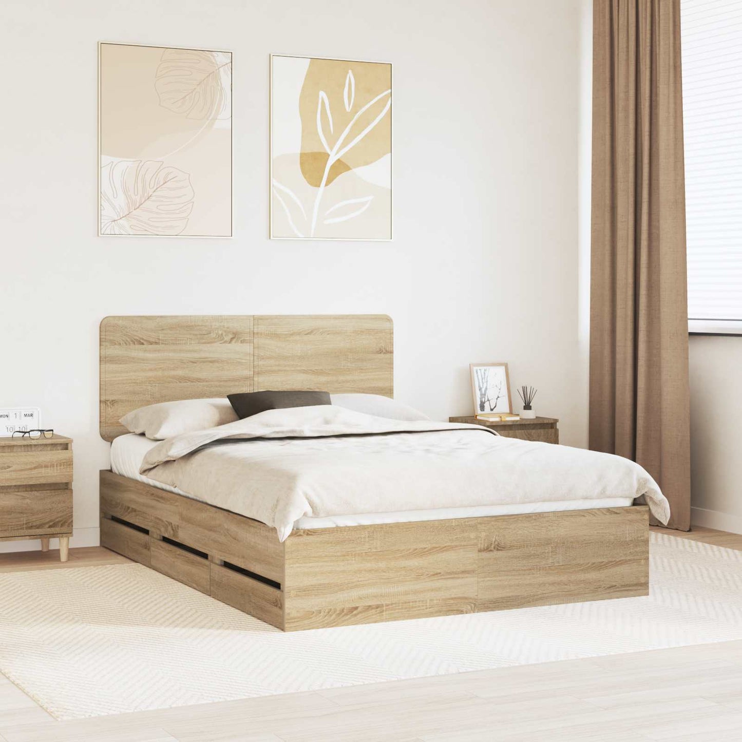 Bedframe met lade Sonoma Eiken 150 x 200 cm Ingenieurshout is nu te koop bij PeponiXL, paradijselijk wonen!