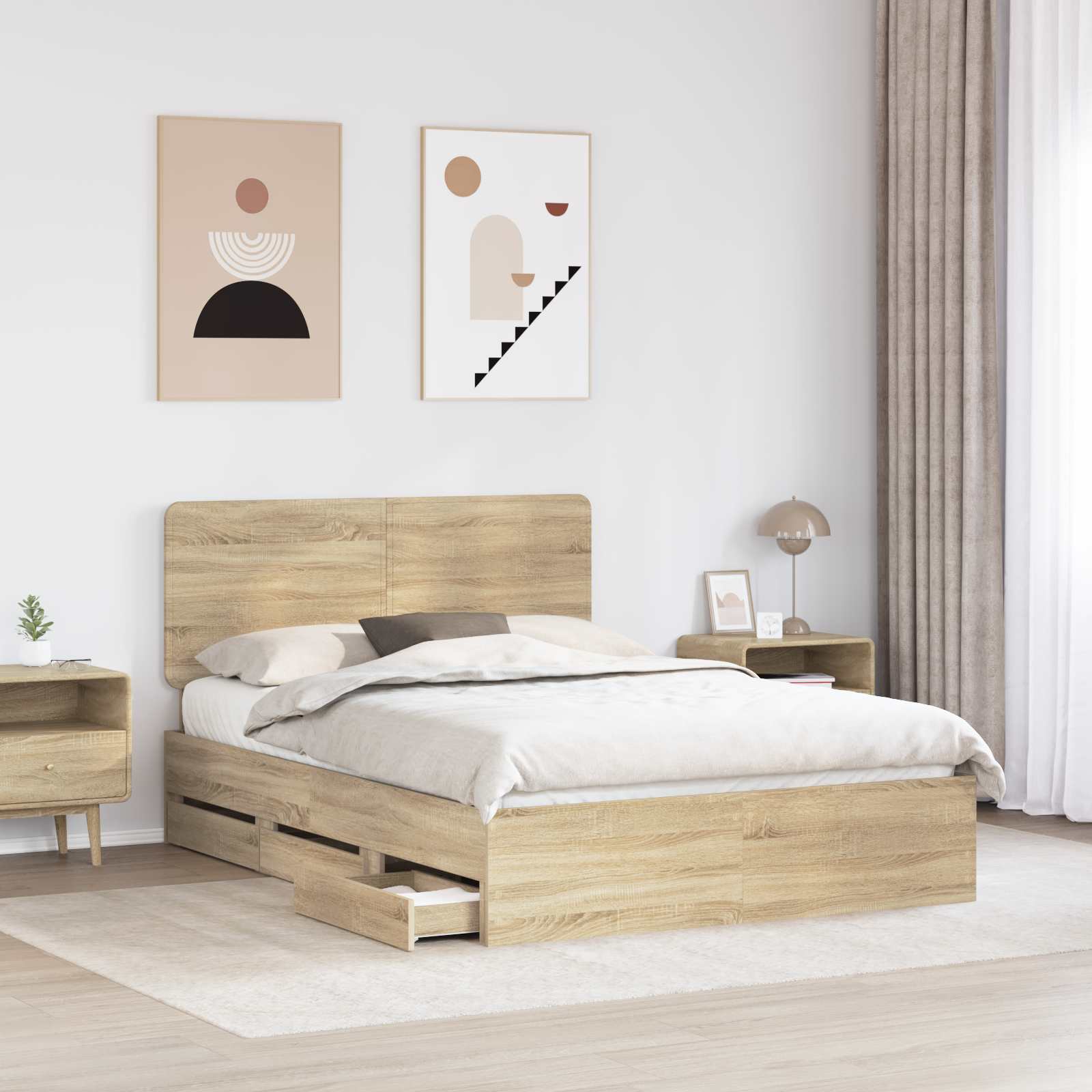 Bedframe met lade Sonoma Eiken 150 x 200 cm Ingenieurshout is nu te koop bij PeponiXL, paradijselijk wonen!