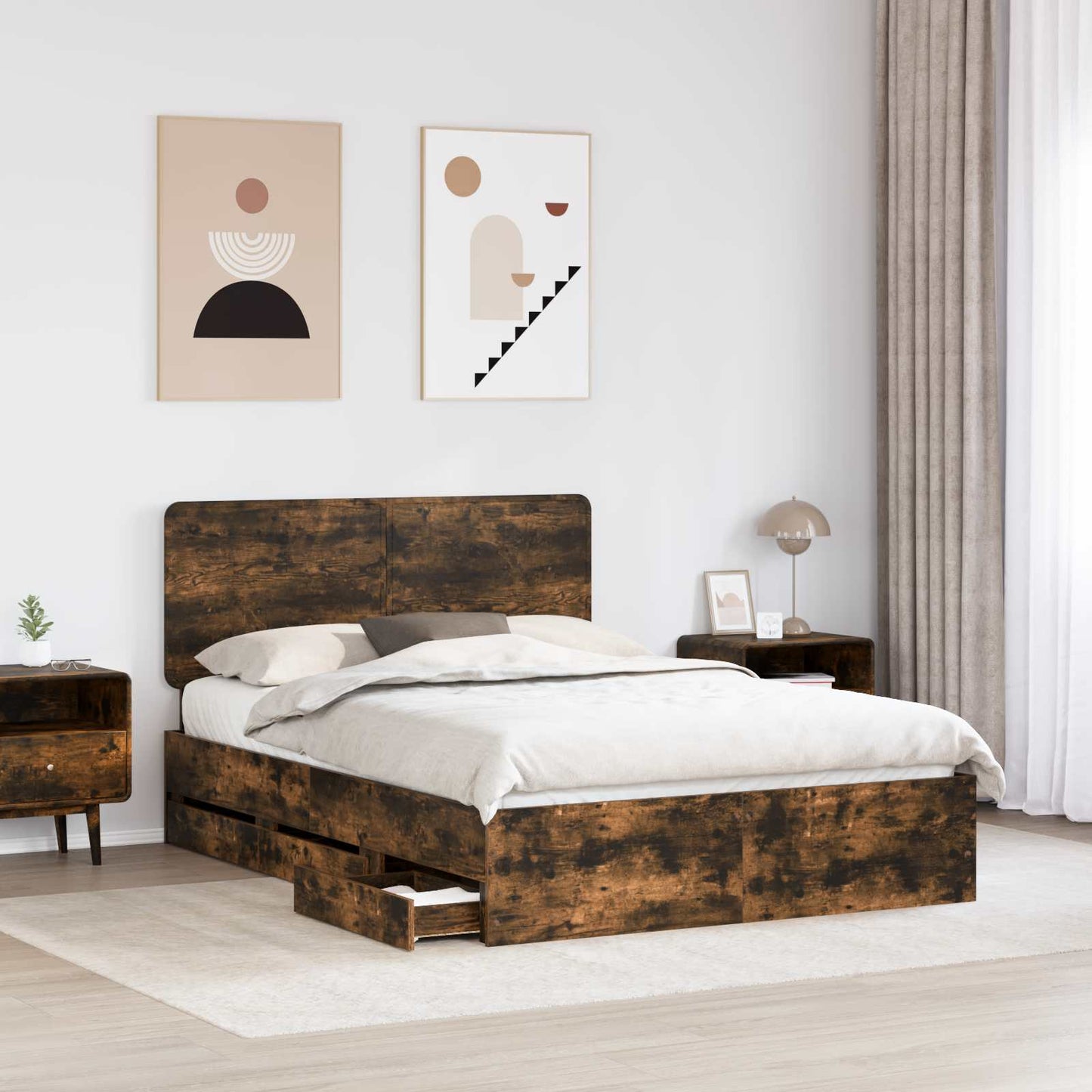 Bedframe met lade Gerookt eiken 150 x 200 cm Ingenieurshout is nu te koop bij PeponiXL, paradijselijk wonen!