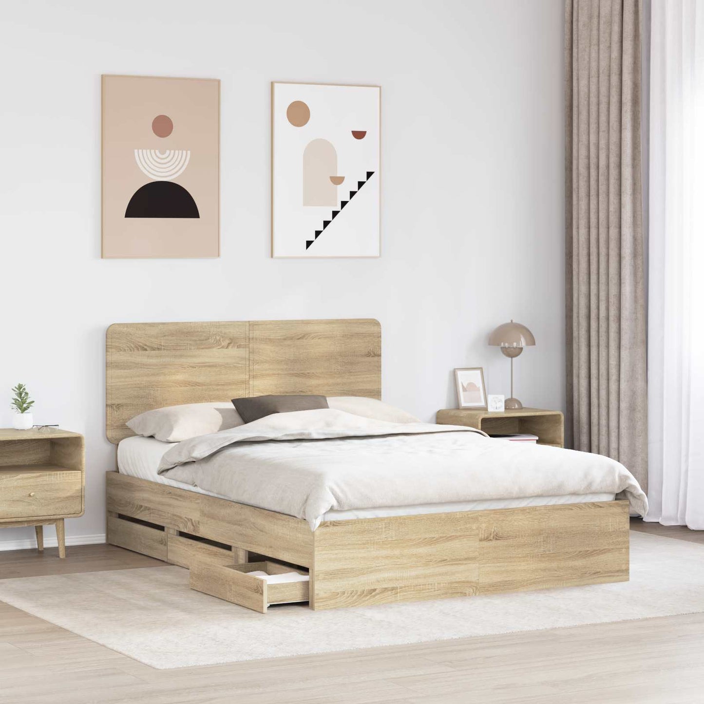 Bedframe met lade Sonoma Eiken 140 x 200 cm Ingenieurshout is nu te koop bij PeponiXL, paradijselijk wonen!