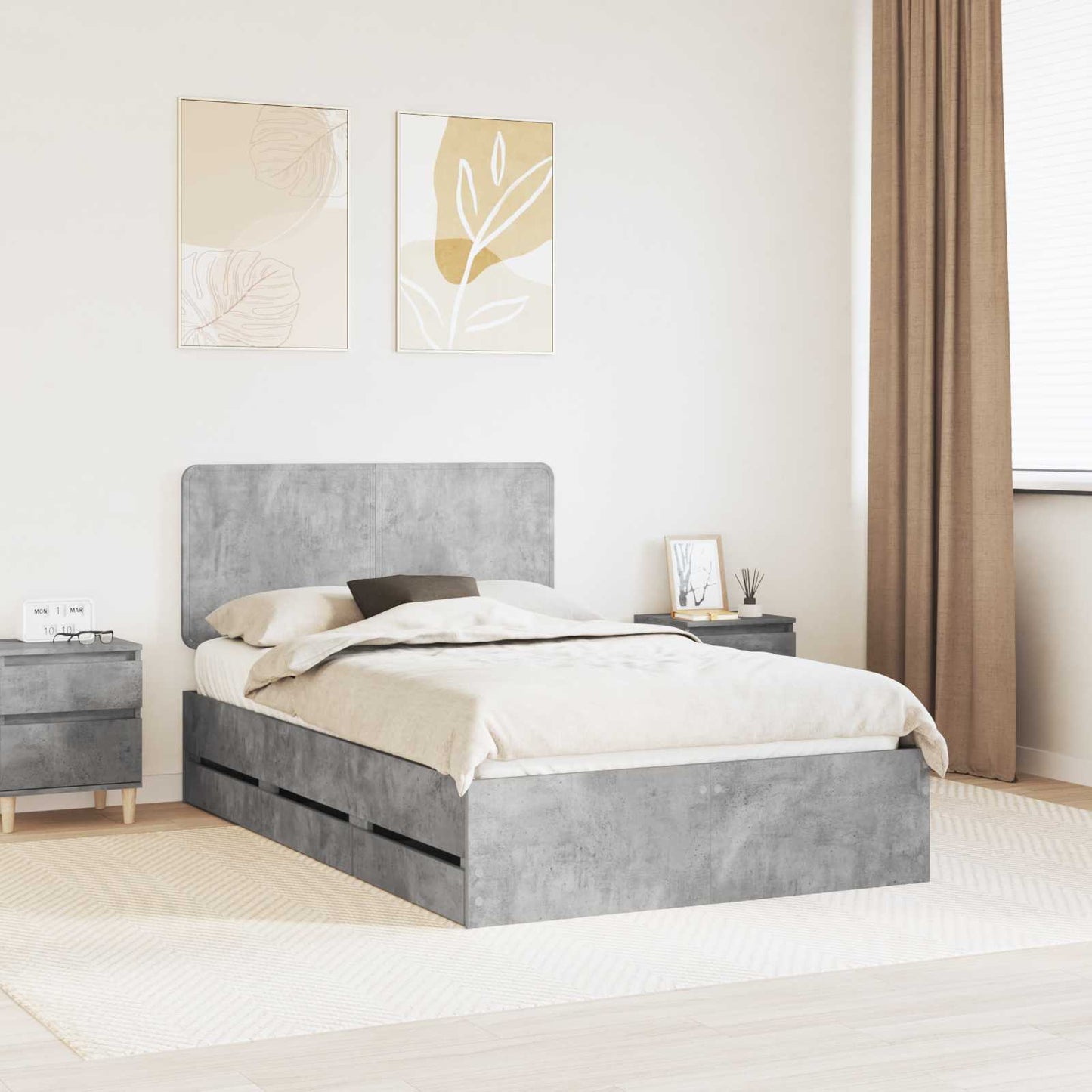 Bedframe met lade Beton Grijs 135 x 190 cm Ingenieurshout is nu te koop bij PeponiXL, paradijselijk wonen!