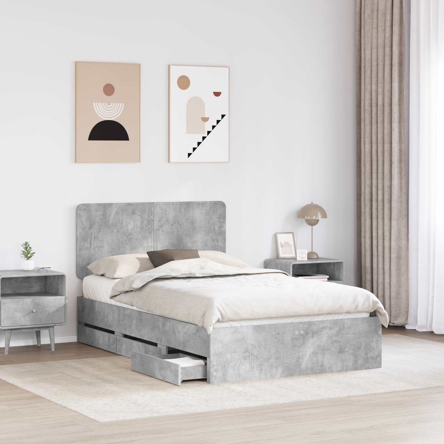 Bedframe met lade Beton Grijs 135 x 190 cm Ingenieurshout is nu te koop bij PeponiXL, paradijselijk wonen!