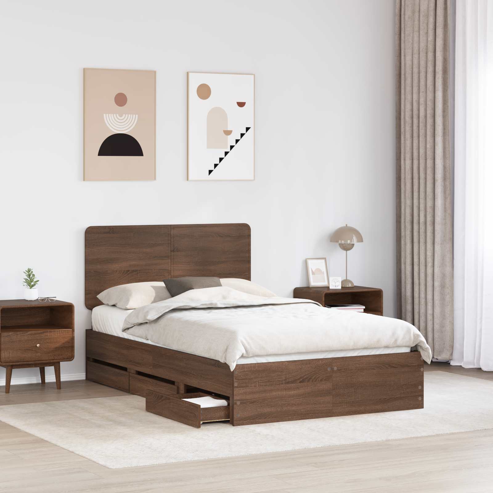 Bedframe met lade Bruin Eiken 135 x 190 cm Ingenieurshout is nu te koop bij PeponiXL, paradijselijk wonen!