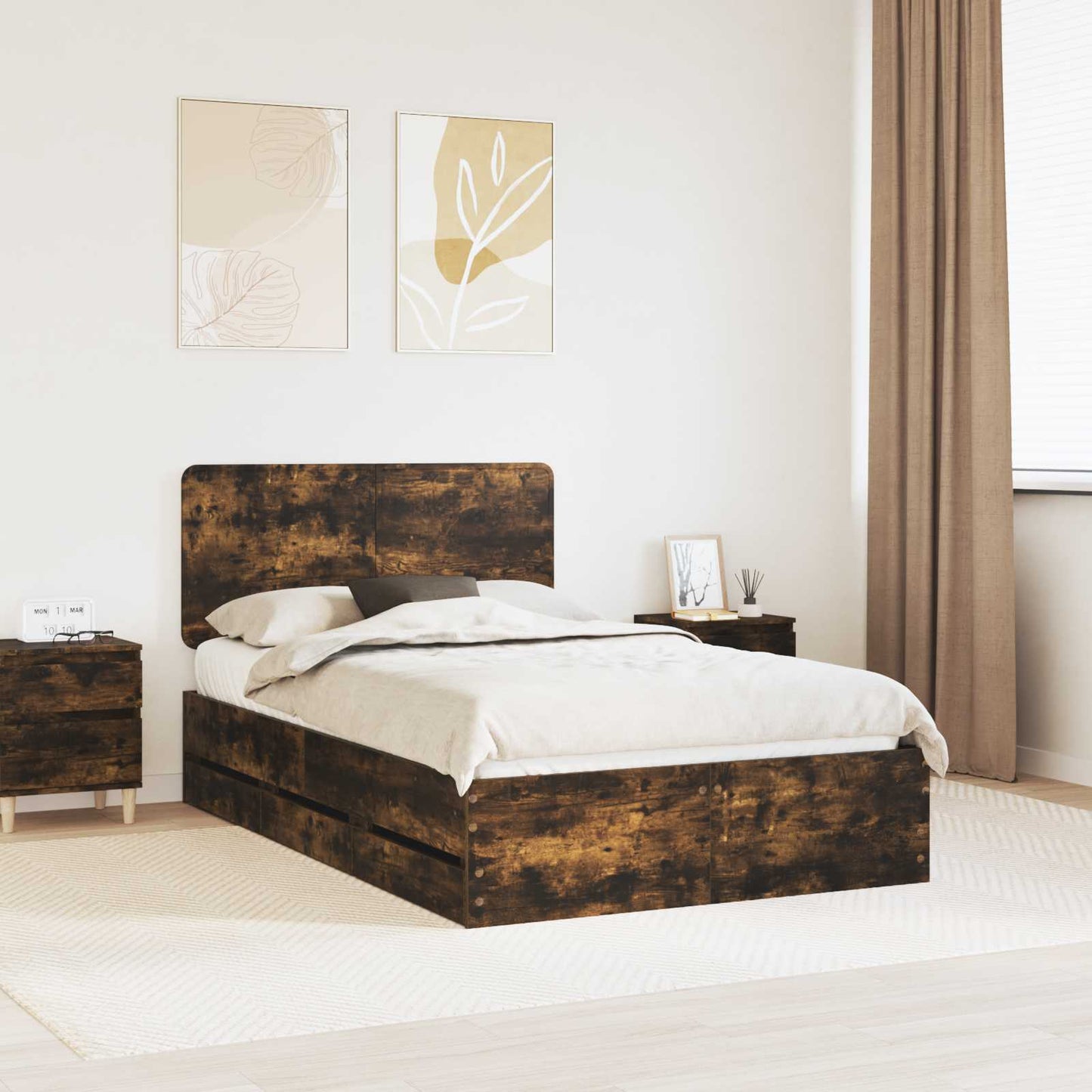Bedframe met lade Gerookt eiken 120 x 200 cm Ingenieurshout is nu te koop bij PeponiXL, paradijselijk wonen!