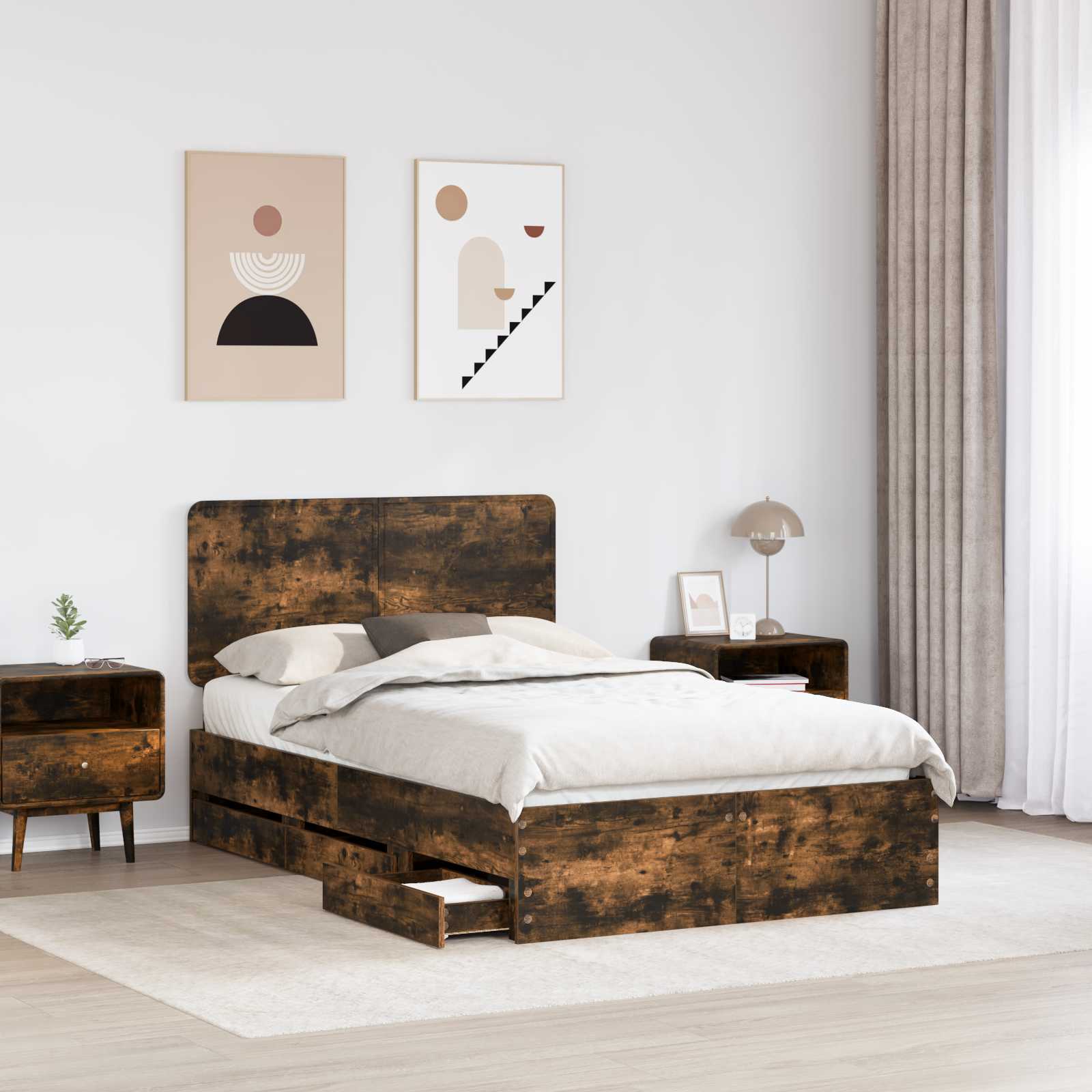 Bedframe met lade Gerookt eiken 120 x 200 cm Ingenieurshout is nu te koop bij PeponiXL, paradijselijk wonen!