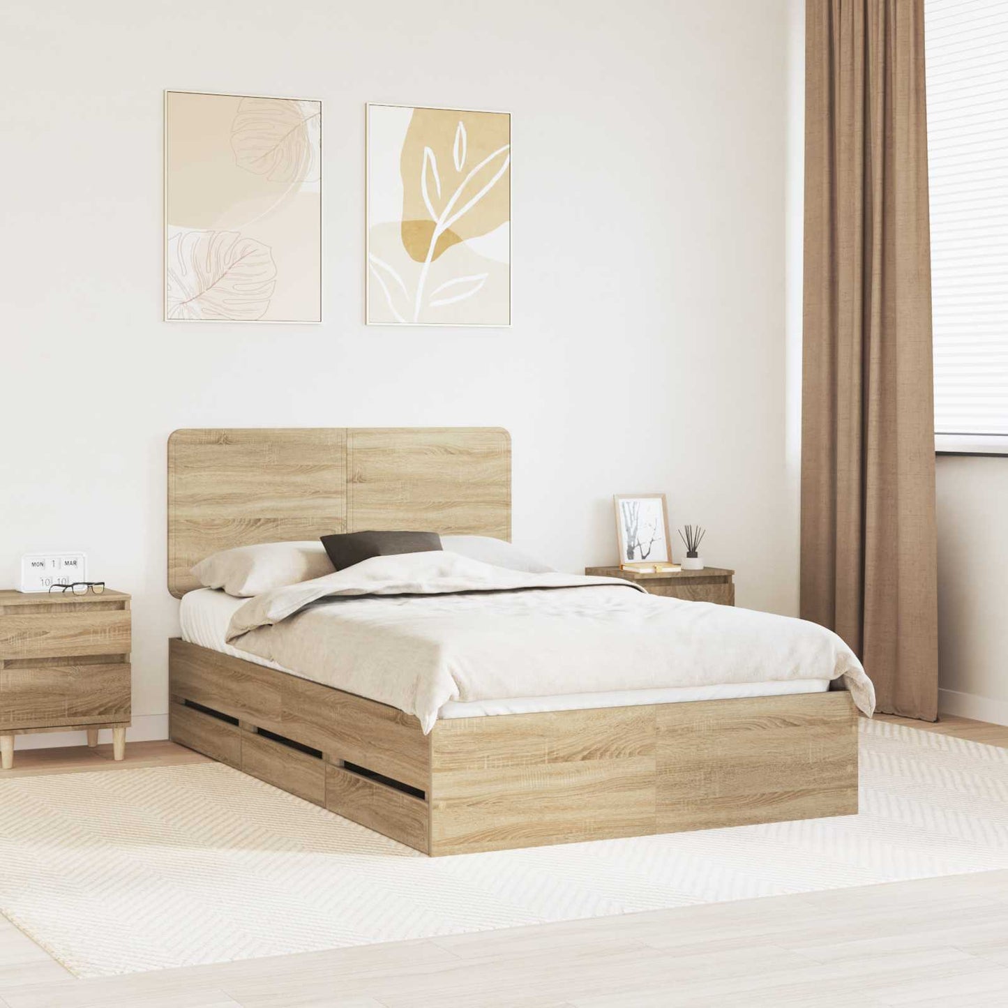 Bedframe met lade Sonoma Eiken 120 x 190 cm Ingenieurshout is nu te koop bij PeponiXL, paradijselijk wonen!