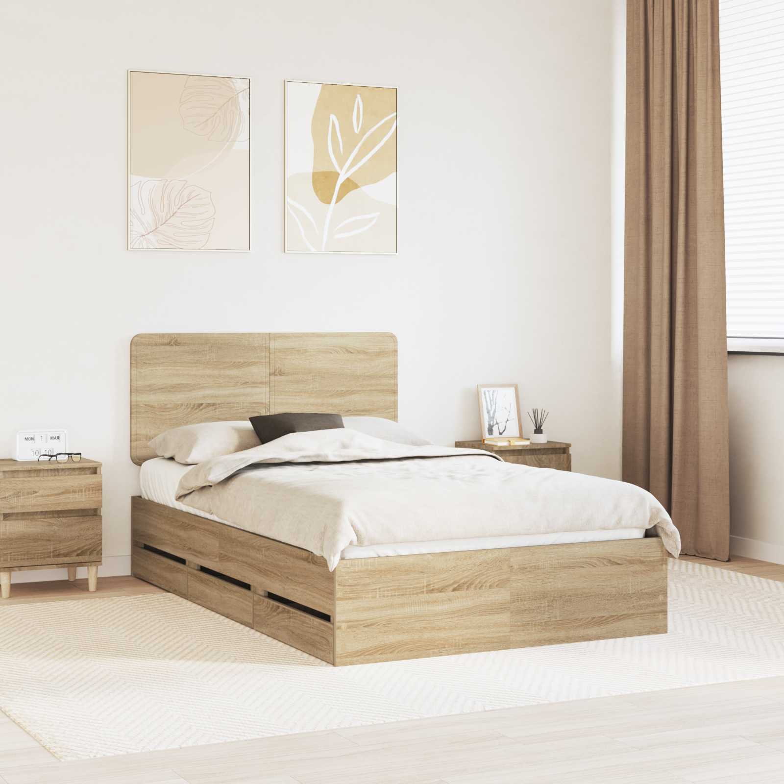 Bedframe met lade Sonoma Eiken 120 x 190 cm Ingenieurshout is nu te koop bij PeponiXL, paradijselijk wonen!