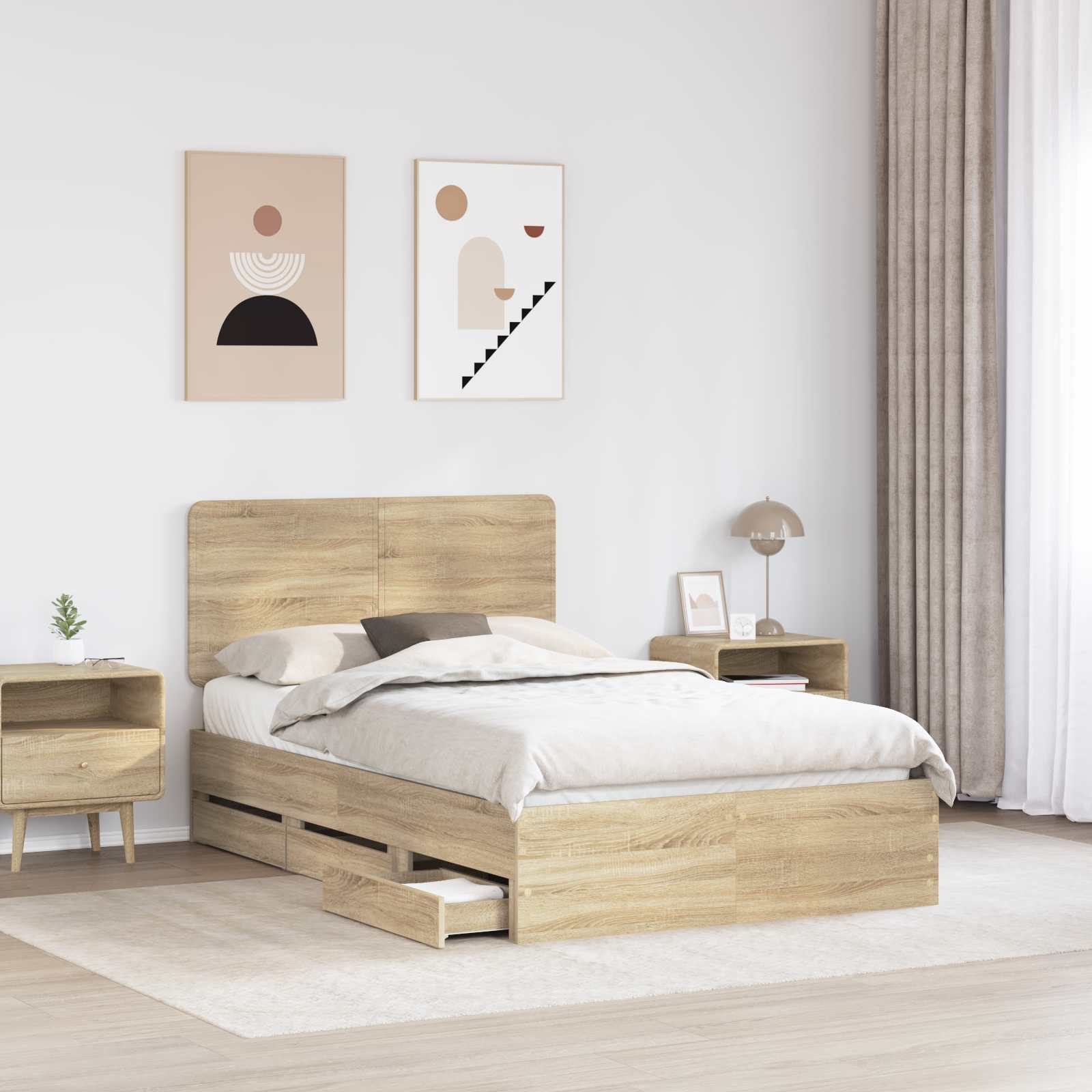Bedframe met lade Sonoma Eiken 120 x 190 cm Ingenieurshout is nu te koop bij PeponiXL, paradijselijk wonen!