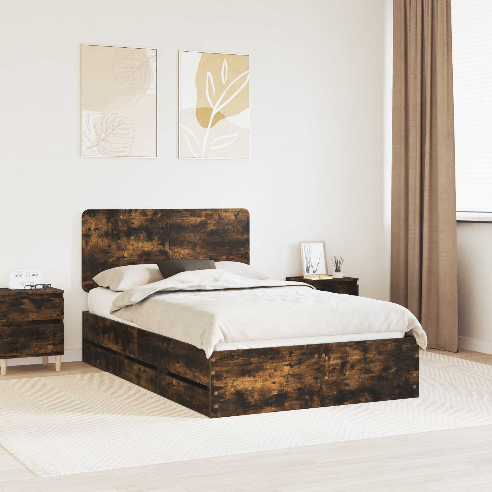 Bedframe met lade Gerookt eiken 120 x 190 cm Ingenieurshout is nu te koop bij PeponiXL, paradijselijk wonen!