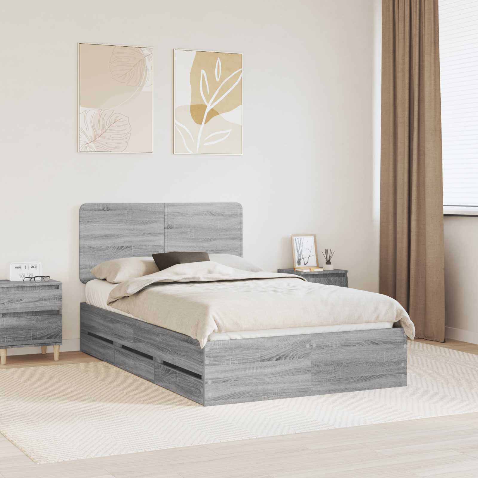 Bedframe met lade Grijs Sonoma 120 x 190 cm Ingenieurshout is nu te koop bij PeponiXL, paradijselijk wonen!