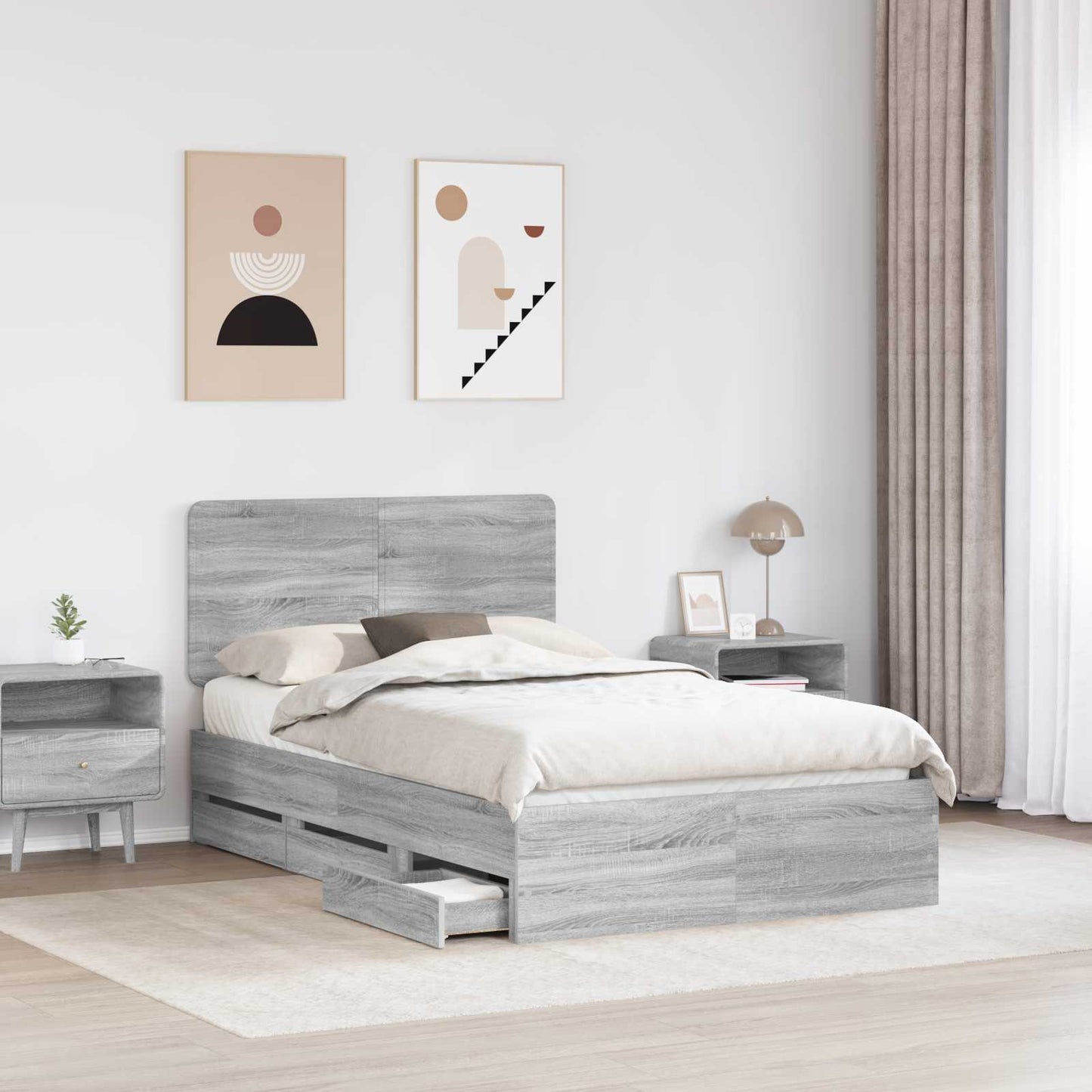 Bedframe met lade Grijs Sonoma 120 x 190 cm Ingenieurshout is nu te koop bij PeponiXL, paradijselijk wonen!