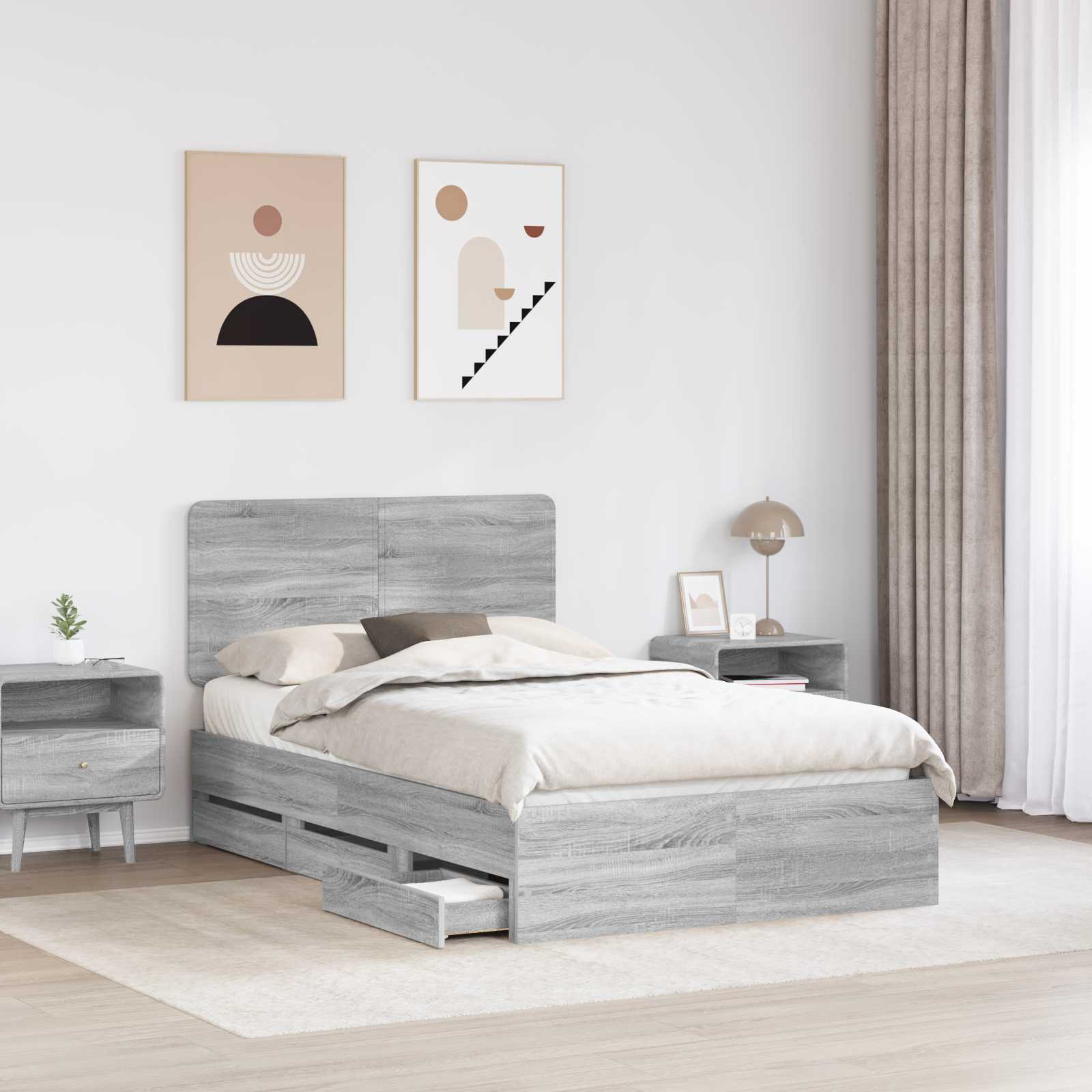Bedframe met lade Grijs Sonoma 120 x 190 cm Ingenieurshout is nu te koop bij PeponiXL, paradijselijk wonen!
