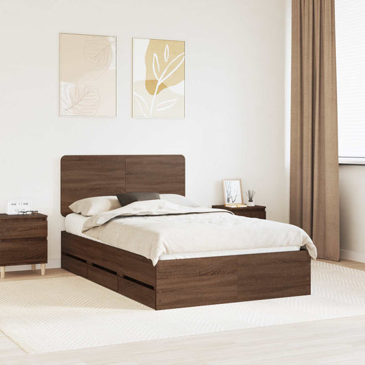 Bedframe met lade Bruin Eiken 120 x 190 cm Ingenieurshout is nu te koop bij PeponiXL, paradijselijk wonen!