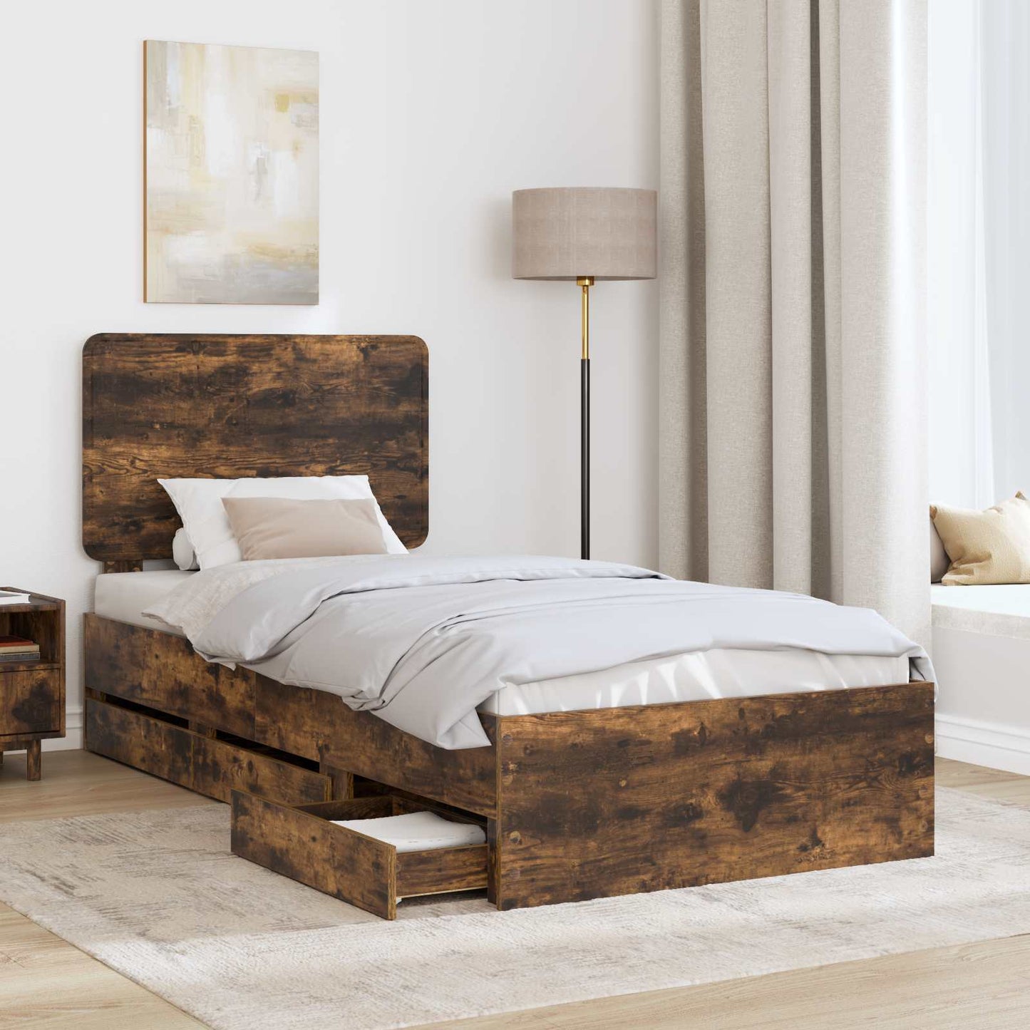 Bedframe met lade Gerookt eiken 100 x 200 cm Ingenieurshout is nu te koop bij PeponiXL, paradijselijk wonen!