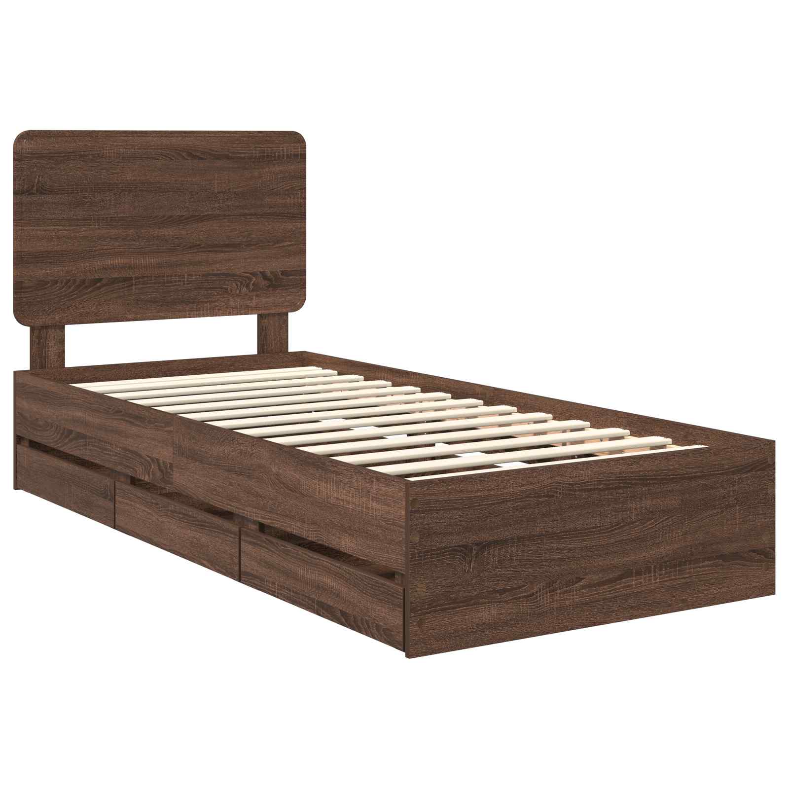 Bedframe met lade Bruin Eiken 100 x 200 cm Ingenieurshout is nu te koop bij PeponiXL, paradijselijk wonen!