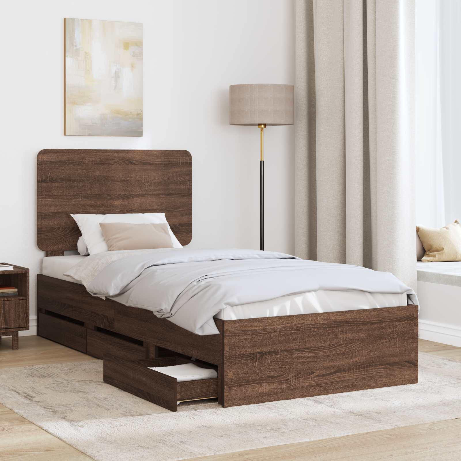 Bedframe met lade Bruin Eiken 90 x 200 cm Ingenieurshout is nu te koop bij PeponiXL, paradijselijk wonen!