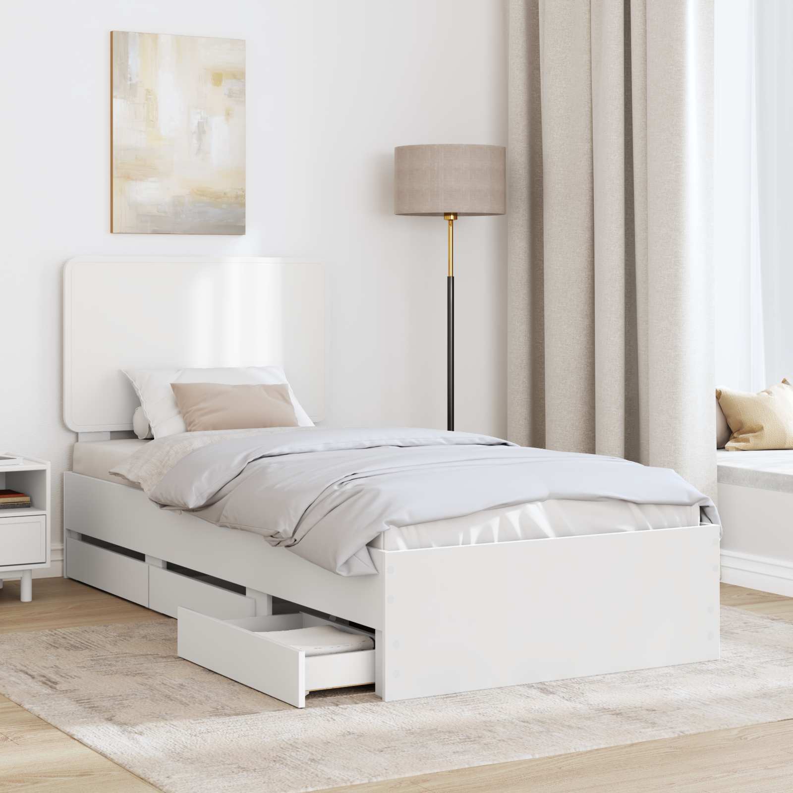 Bedframe met lade met hoofdeinde Wit 90 x 190 cm Ingenieurshout is nu te koop bij PeponiXL, paradijselijk wonen!