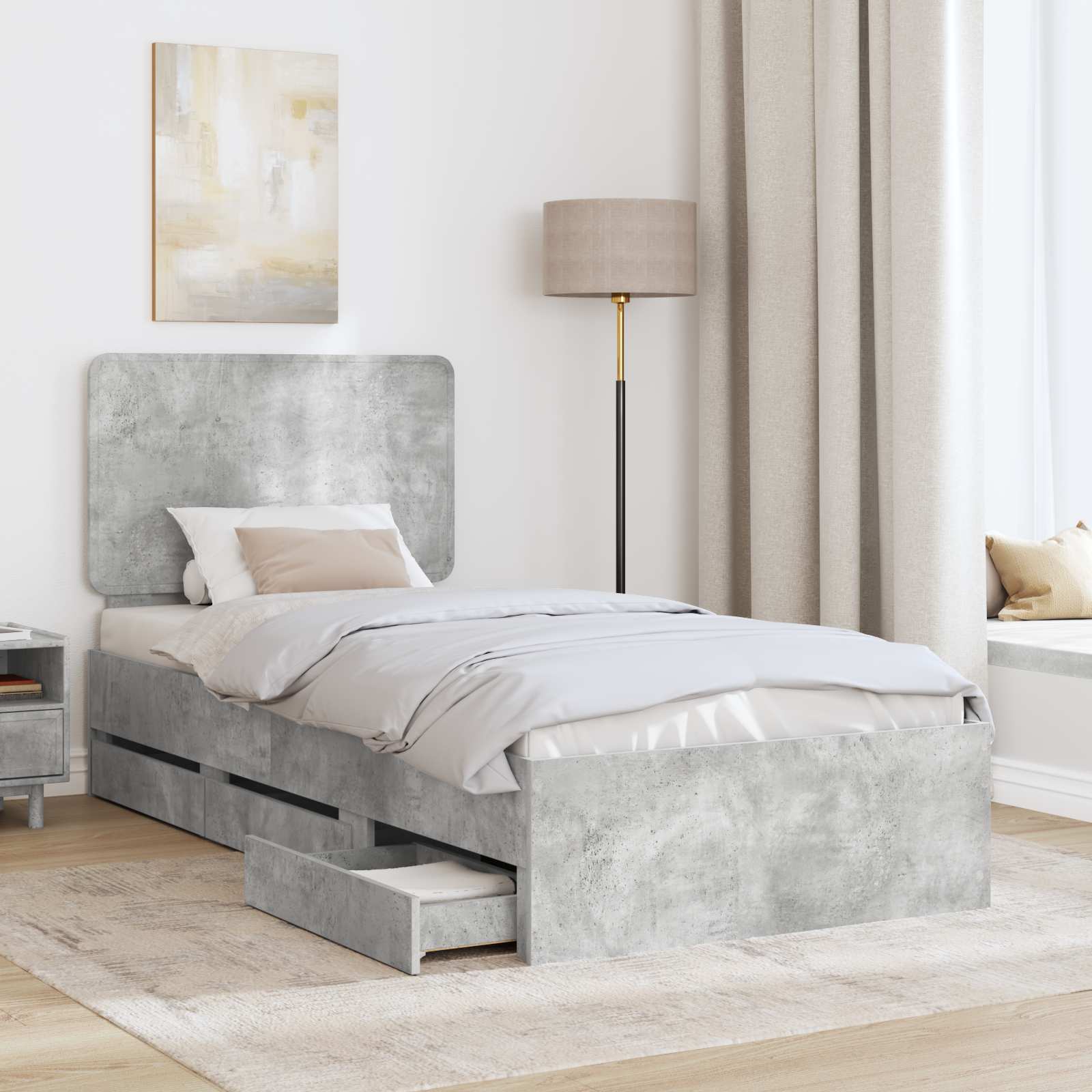 Bedframe met lade Beton Grijs 90 x 190 cm Ingenieurshout is nu te koop bij PeponiXL, paradijselijk wonen!