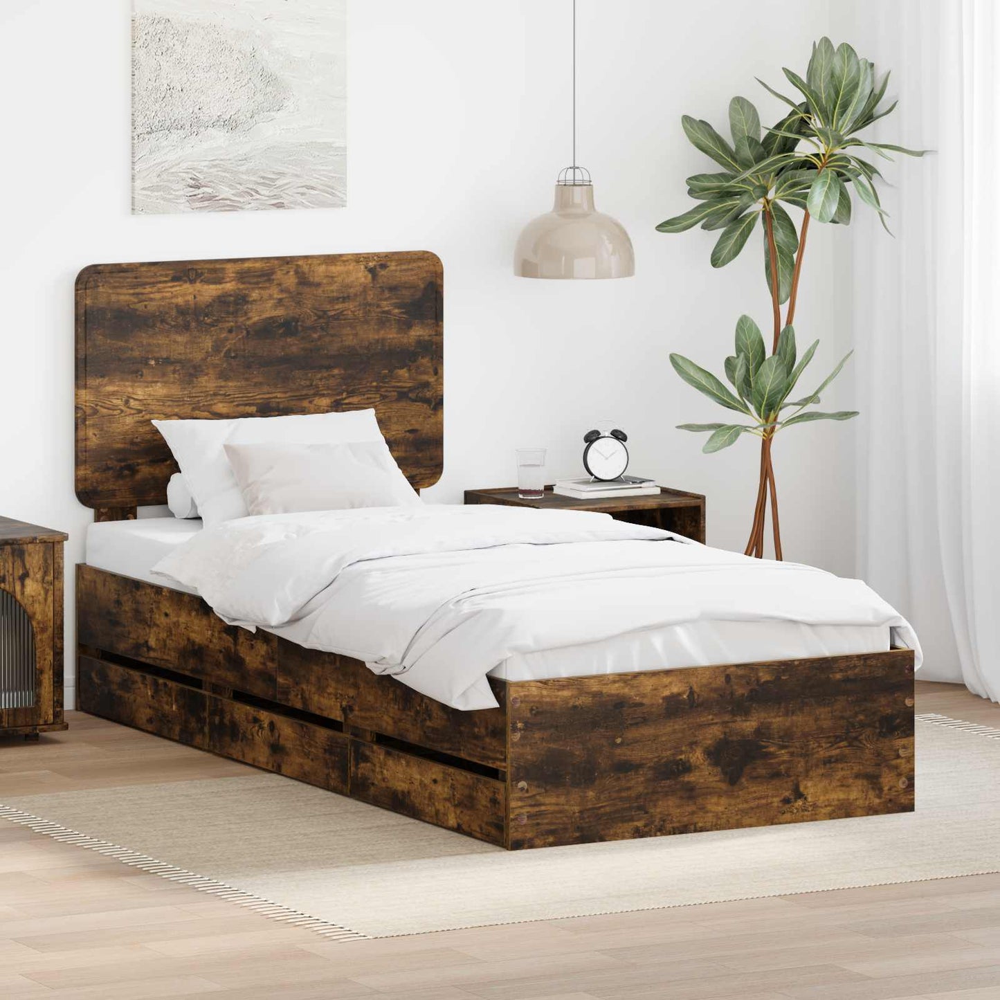 Bedframe met lade Gerookt eiken 90 x 190 cm Ingenieurshout is nu te koop bij PeponiXL, paradijselijk wonen!