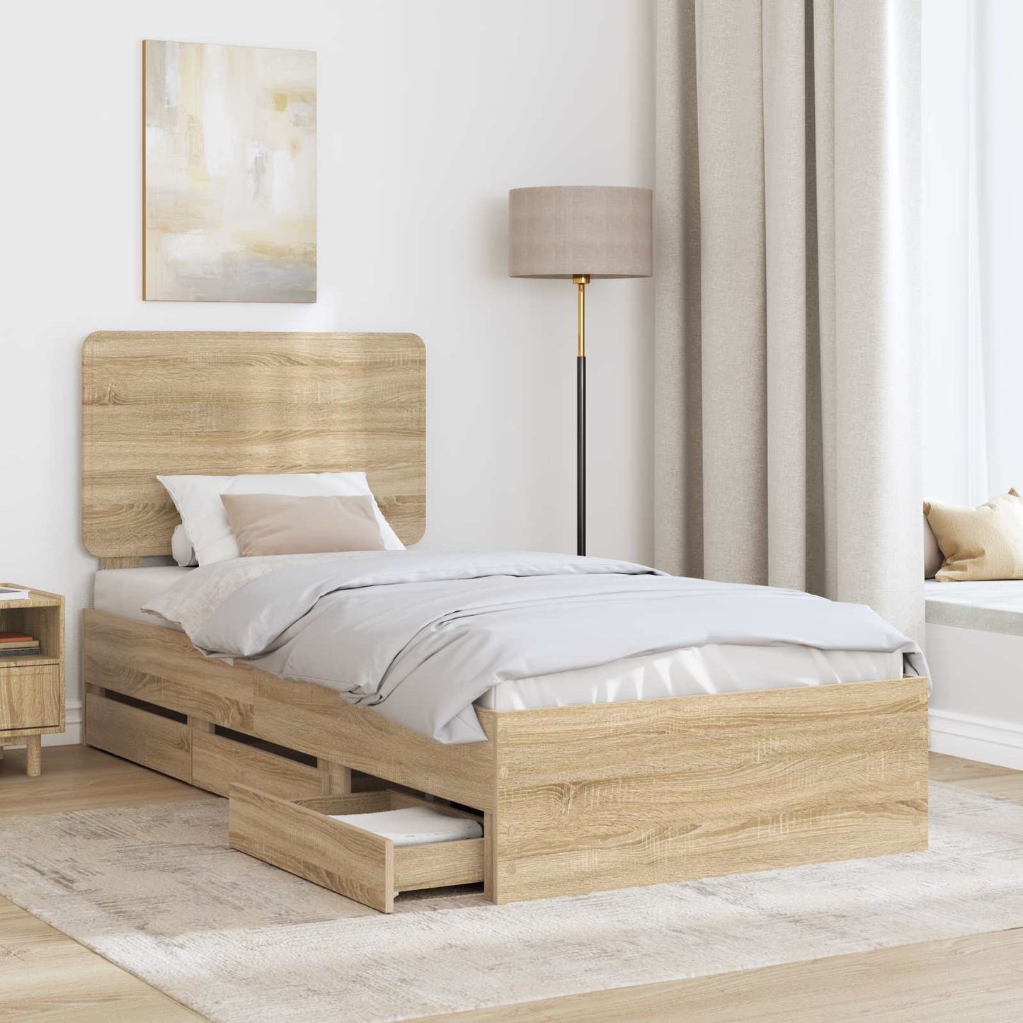 Bedframe met lade Sonoma Eiken 75 x 190 cm Ingenieurshout is nu te koop bij PeponiXL, paradijselijk wonen!