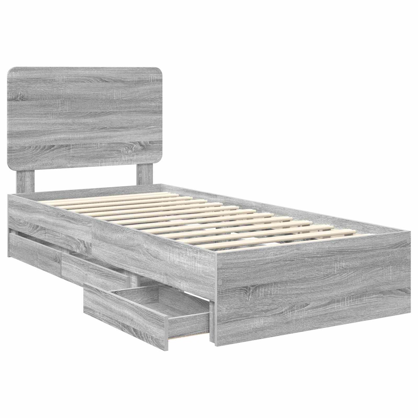 Bedframe met lade Grijs Sonoma 75 x 190 cm Ingenieurshout is nu te koop bij PeponiXL, paradijselijk wonen!