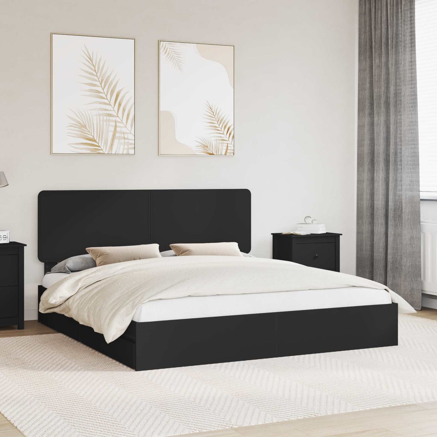 Opslag bed met hoofdeinde Zwart 200 x 200 cm Bewerkt hout is nu te koop bij PeponiXL, paradijselijk wonen!