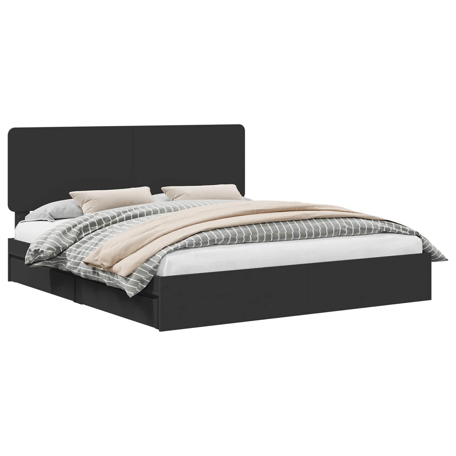 Opslag bed met hoofdeinde Zwart 200 x 200 cm Bewerkt hout is nu te koop bij PeponiXL, paradijselijk wonen!