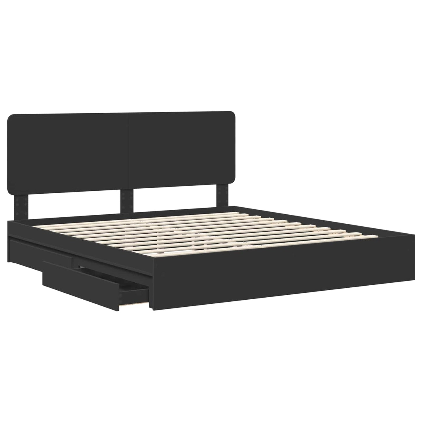 Opslag bed met hoofdeinde Zwart 200 x 200 cm Bewerkt hout is nu te koop bij PeponiXL, paradijselijk wonen!
