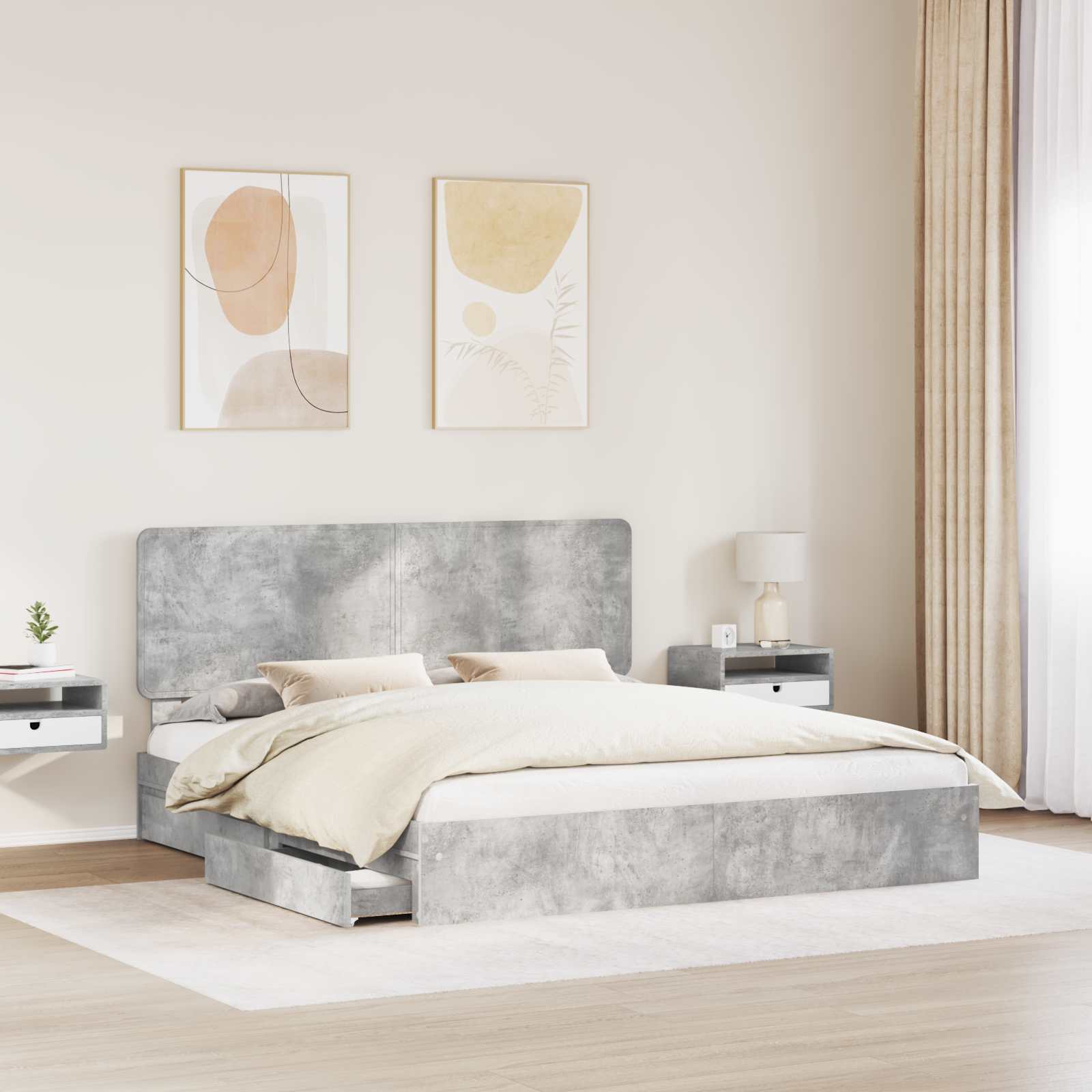 Opslag bed met hoofdeinde Beton Grijs 200 x 200 cm Bewerkt hout is nu te koop bij PeponiXL, paradijselijk wonen!