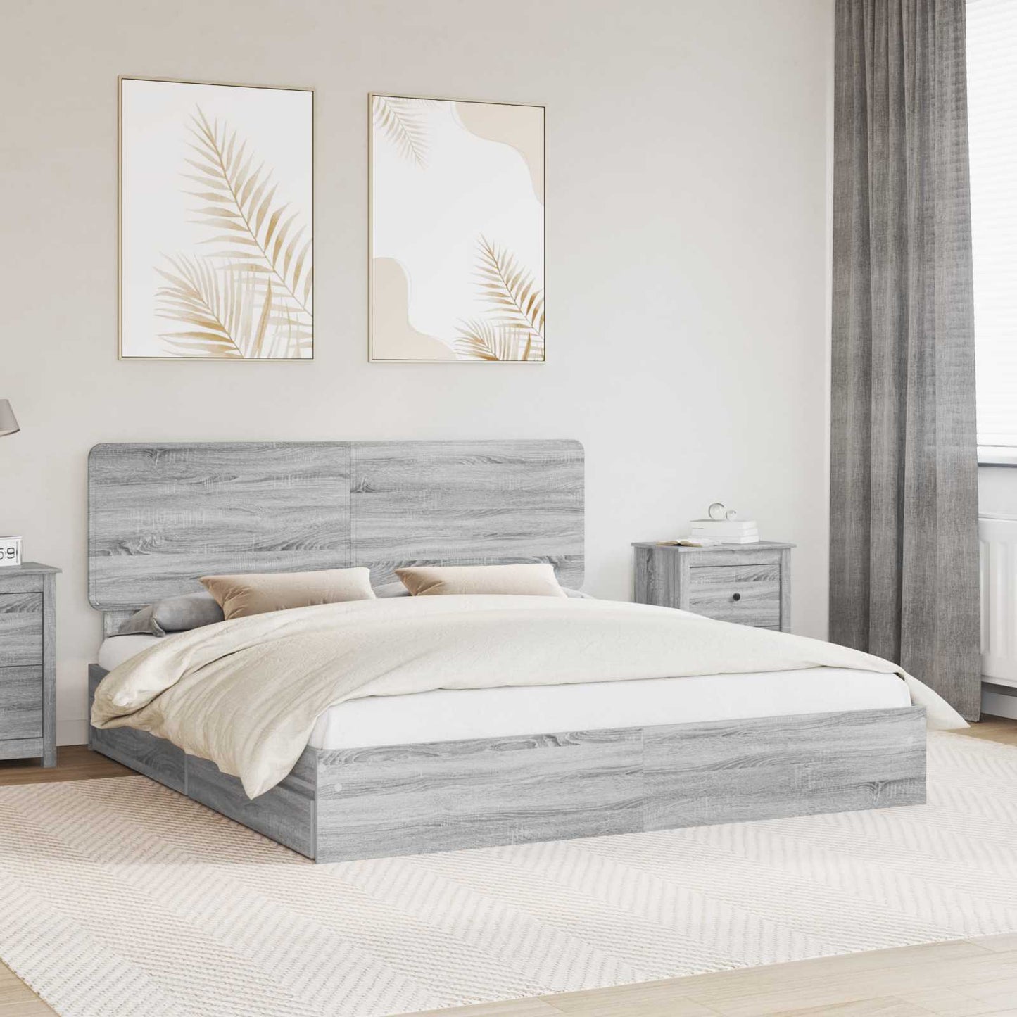 Opslag bed met lade Grijs Sonoma 200 x 200 cm Bewerkt hout is nu te koop bij PeponiXL, paradijselijk wonen!