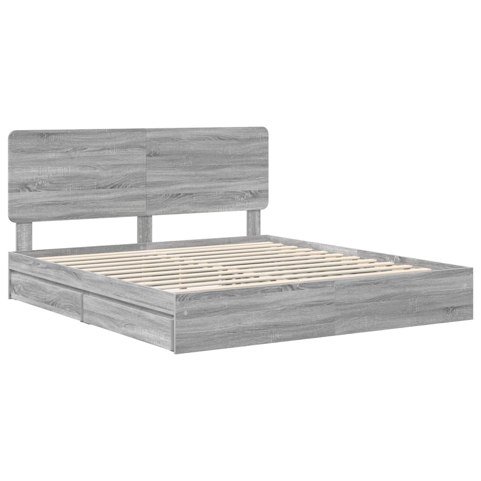 Opslag bed met lade Grijs Sonoma 200 x 200 cm Bewerkt hout is nu te koop bij PeponiXL, paradijselijk wonen!