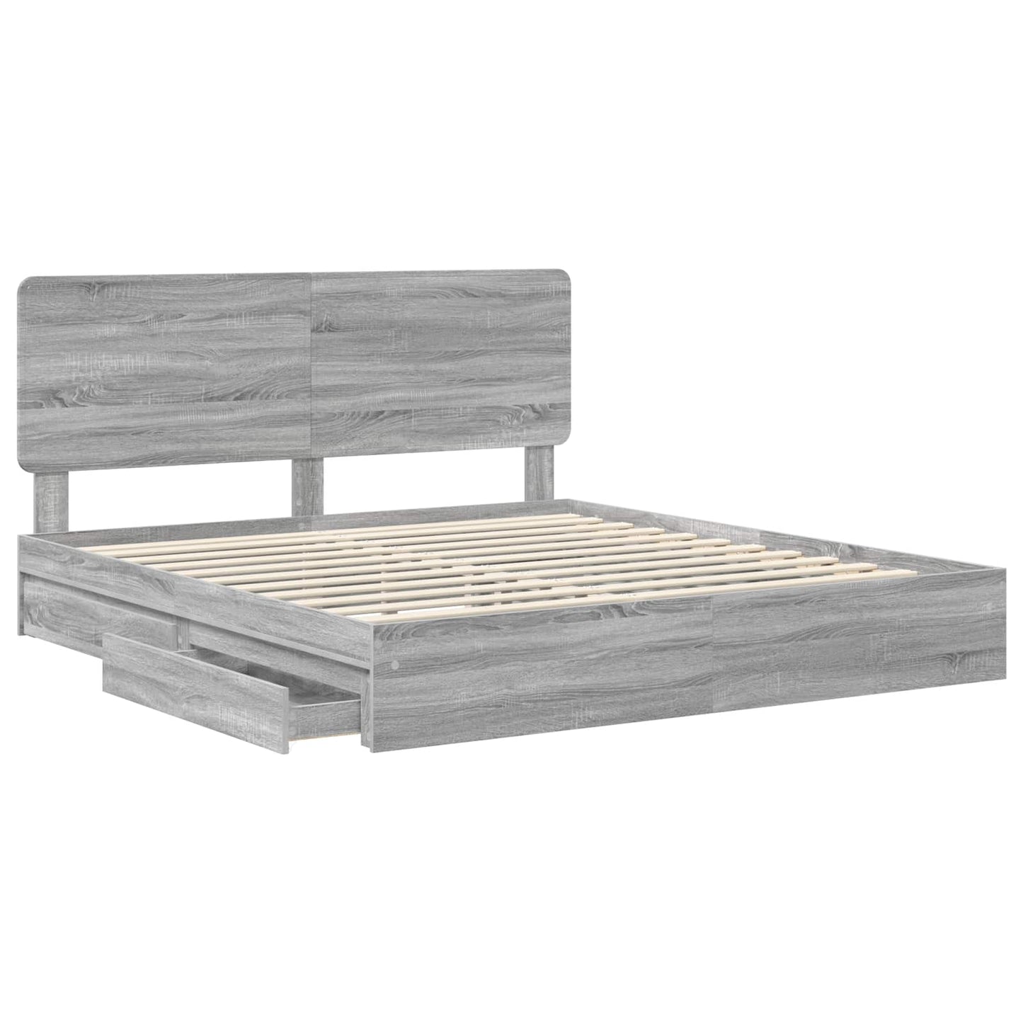 Opslag bed met lade Grijs Sonoma 200 x 200 cm Bewerkt hout is nu te koop bij PeponiXL, paradijselijk wonen!