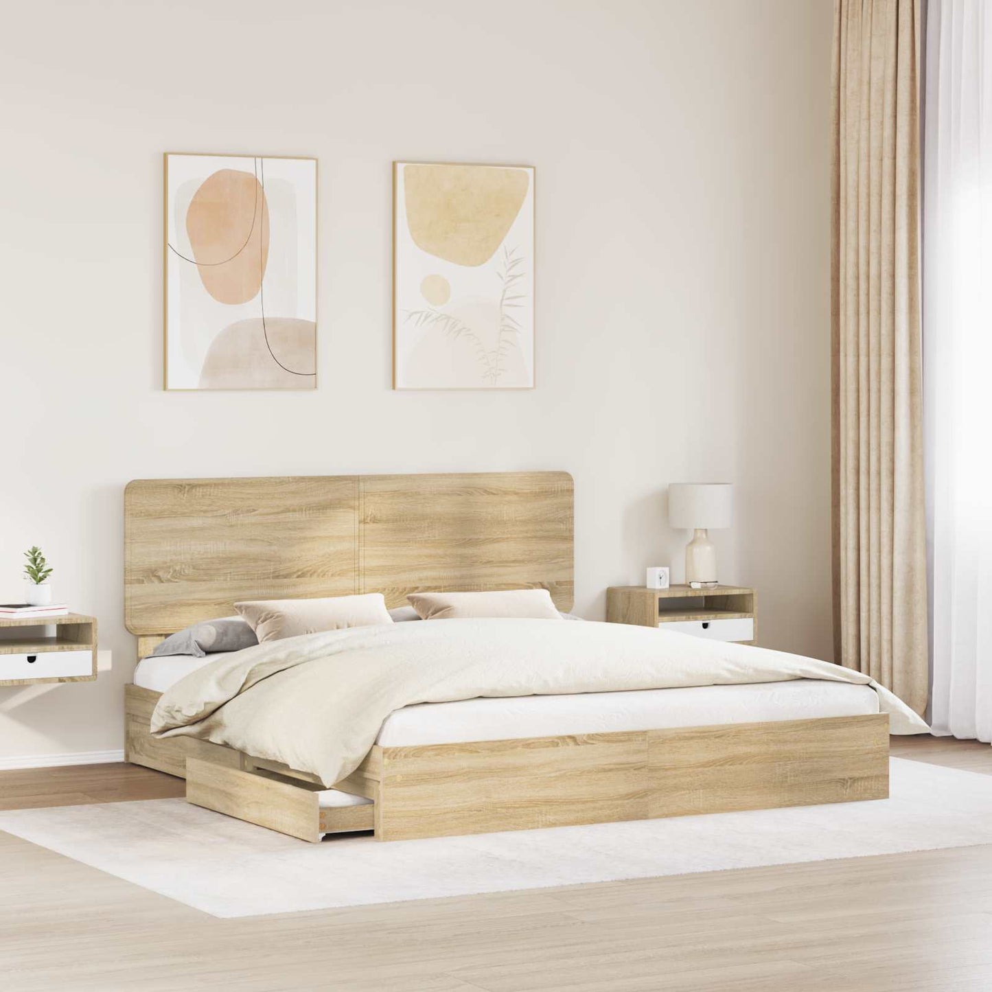 Opslag bed met lade Sonoma Eiken 180 x 200 cm Bewerkt hout is nu te koop bij PeponiXL, paradijselijk wonen!