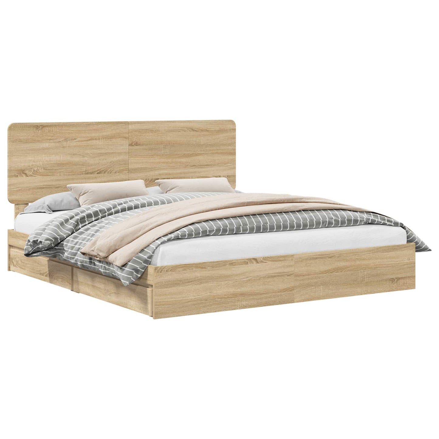 Opslag bed met lade Sonoma Eiken 180 x 200 cm Bewerkt hout is nu te koop bij PeponiXL, paradijselijk wonen!
