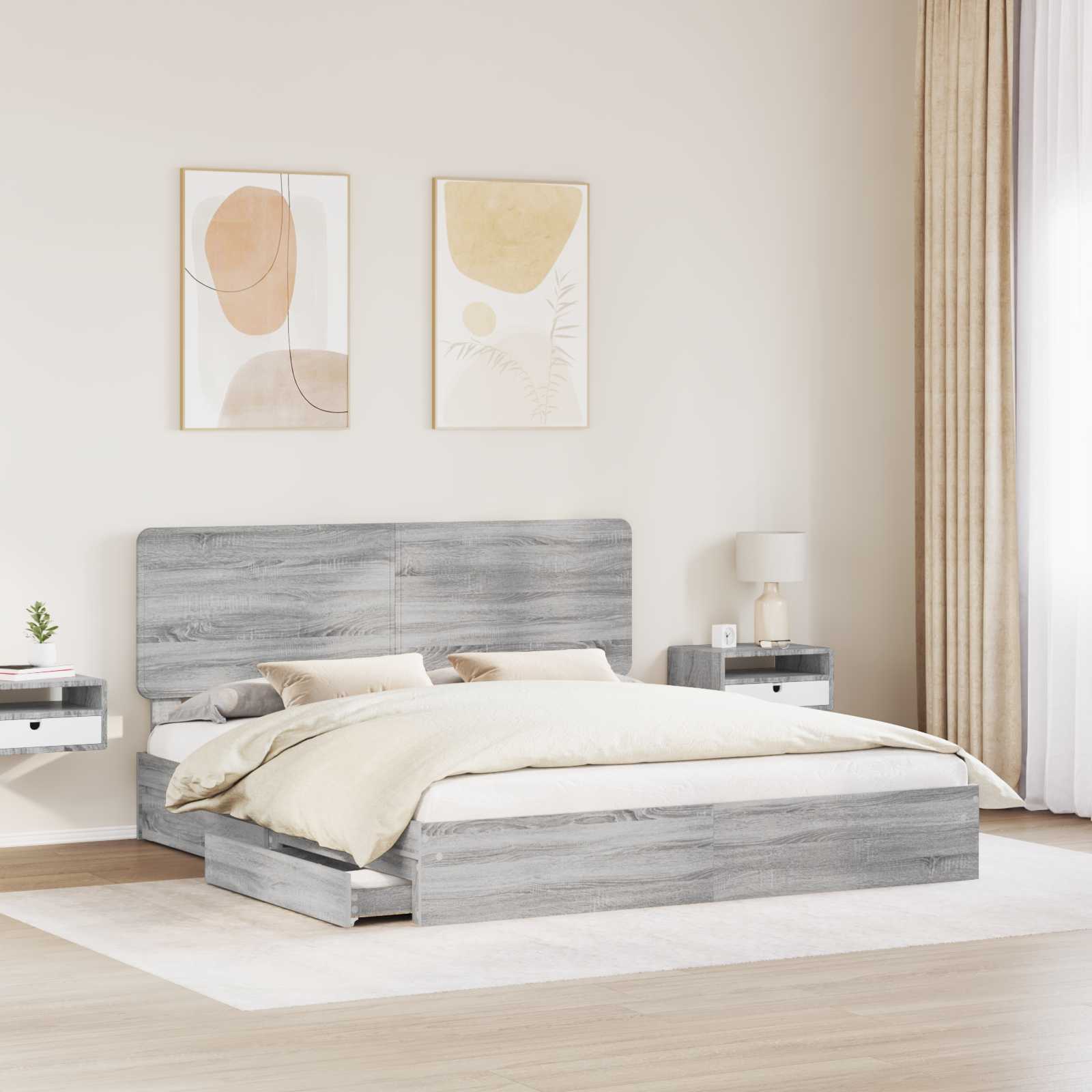 Opslag bed met lade Grijs Sonoma 180 x 200 cm Bewerkt hout is nu te koop bij PeponiXL, paradijselijk wonen!