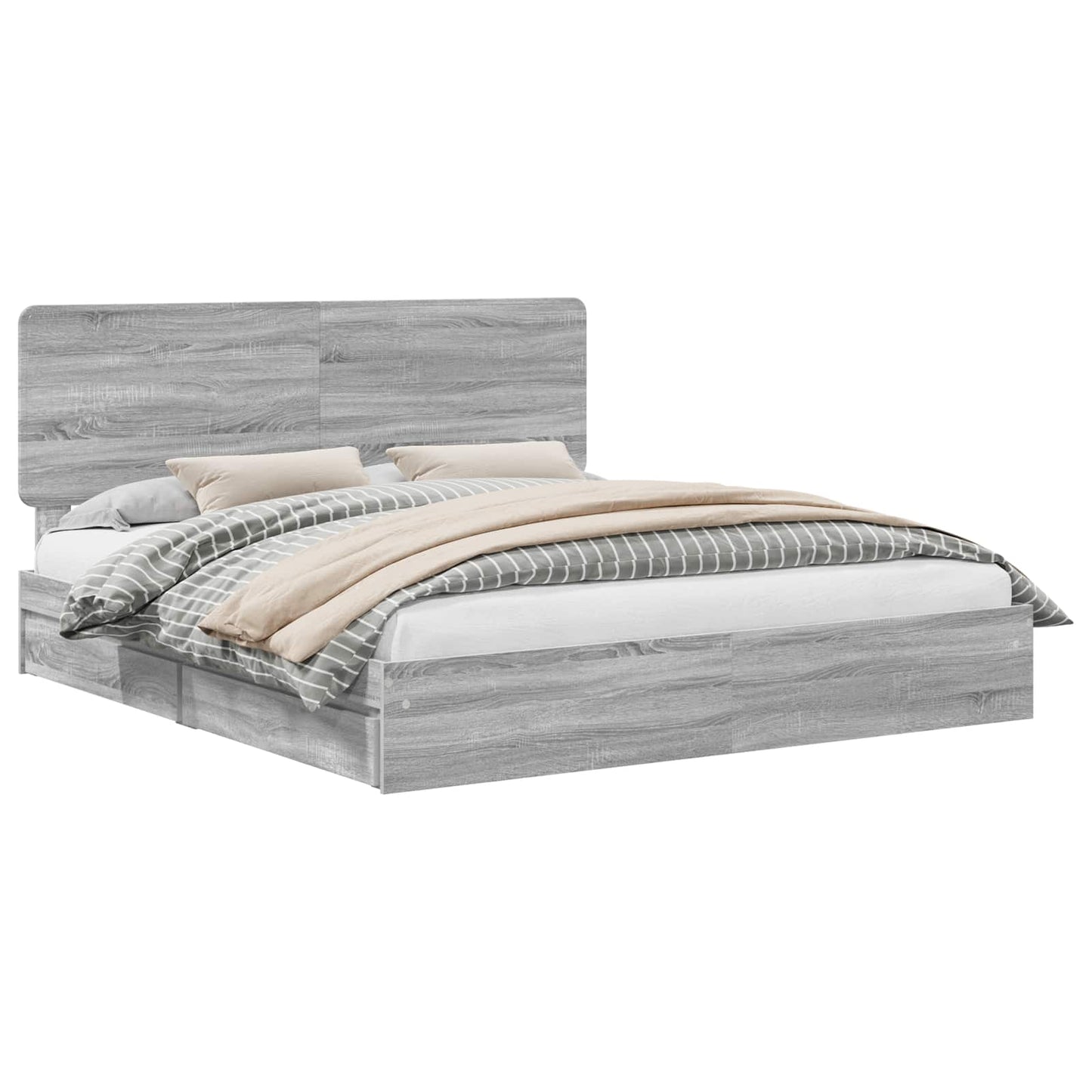 Opslag bed met lade Grijs Sonoma 180 x 200 cm Bewerkt hout is nu te koop bij PeponiXL, paradijselijk wonen!