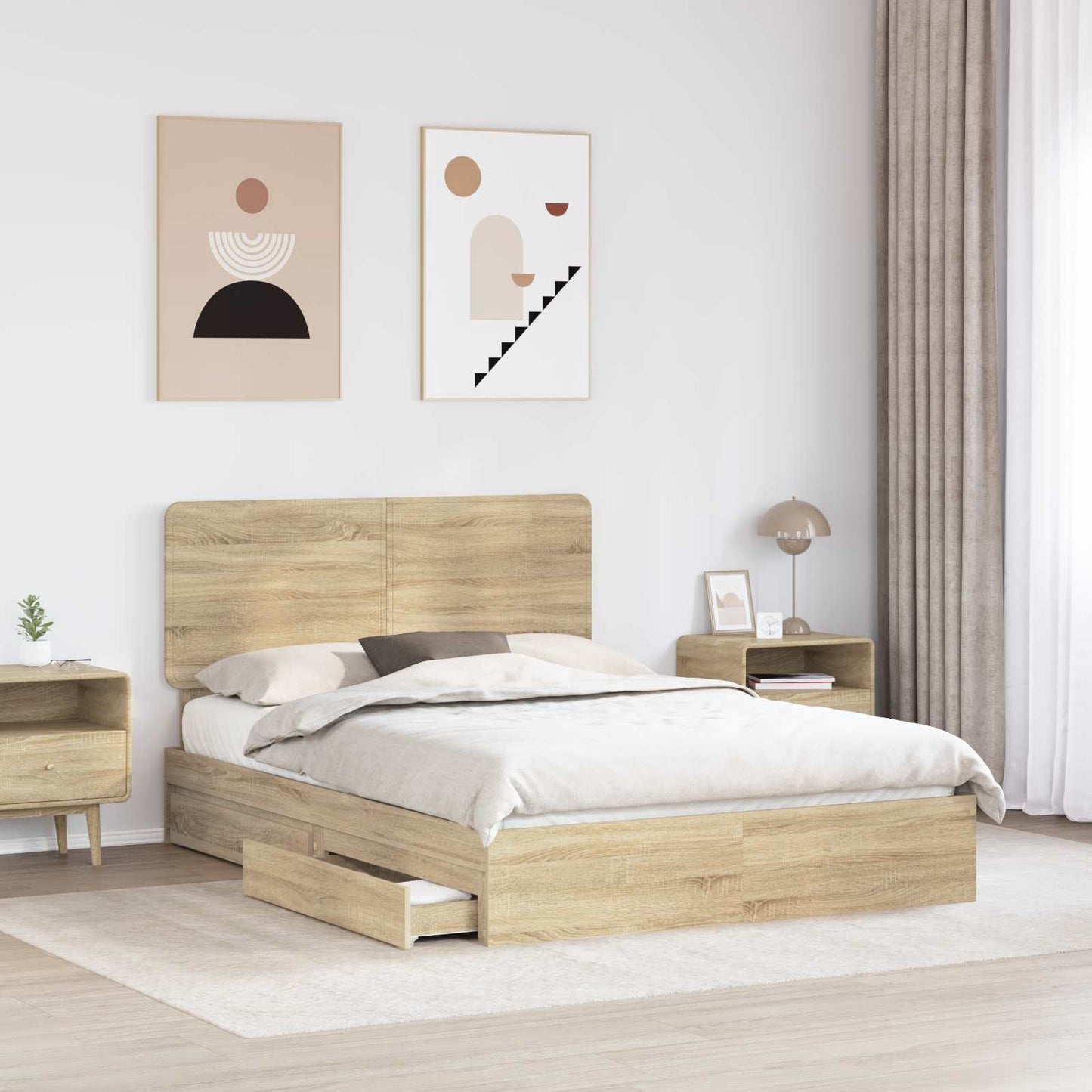 Opslag bed met lade Sonoma Eiken 160 x 200 cm Bewerkt hout is nu te koop bij PeponiXL, paradijselijk wonen!