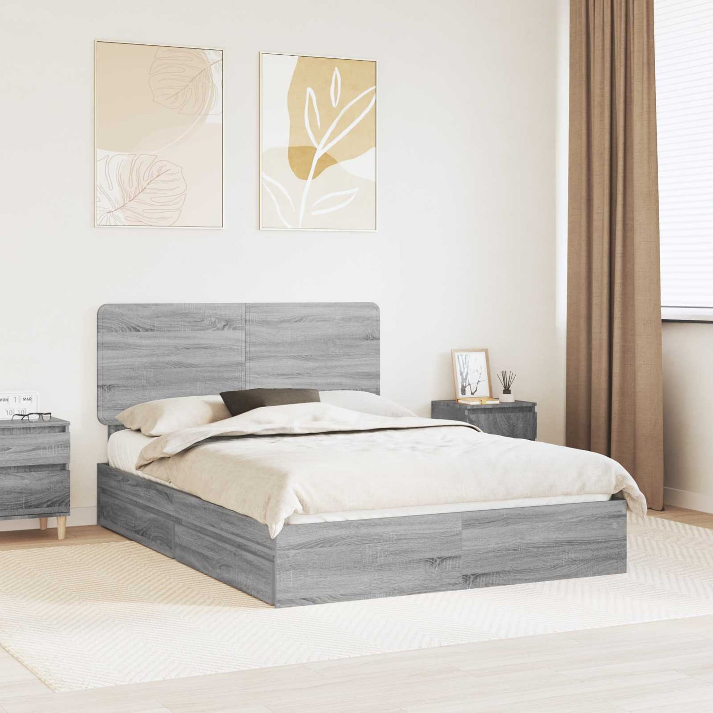 Opslag bed met lade Grijs Sonoma 160 x 200 cm Bewerkt hout is nu te koop bij PeponiXL, paradijselijk wonen!