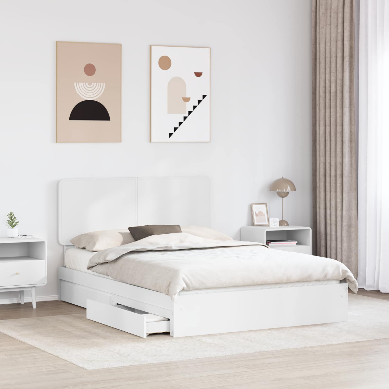 Opslag bed met hoofdeinde Wit 150 x 200 cm Bewerkt hout is nu te koop bij PeponiXL, paradijselijk wonen!